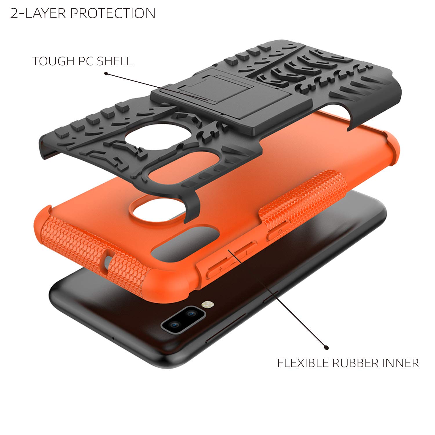 AZHEPU Galaxy A10e Case, Build-in Kickstand Holder Dual Layer Shock Absorbing Rugged Armor Protection Phone Cover Case for Samsung Galaxy A10e (2019) Orange 2