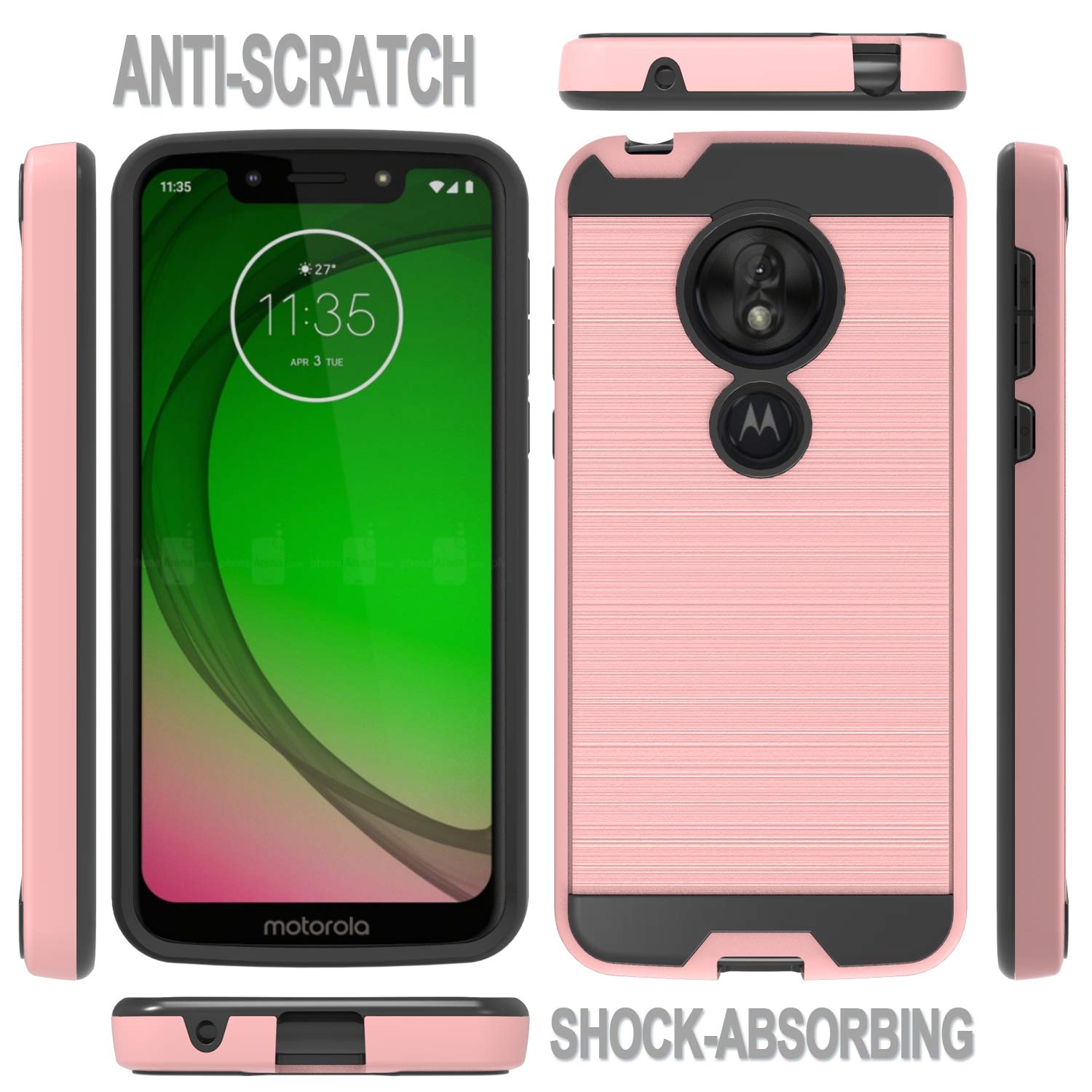 Ayoo Compatible with Moto G7 Play Case,Moto G7 Optimo Case,T-Mobile Revvlry Case,Moto Optimo XT1952DL Case,Brushed Texture Full-Body Shockproof Protective Cover Design for Moto G7 Play-ZS Rose Gold 2