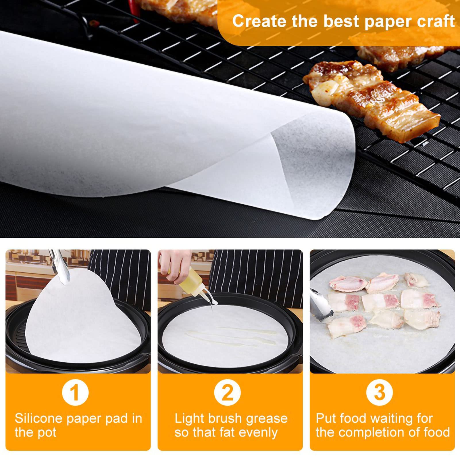 HAOHIZE Parchment Paper Rounds, 100Pcs 10 Inch Indoor Korean BBQ Grill Paper Dutch Oven Liners Non Stick Round BBQ Paper Baking Sheets for Cake Pan Air Fryer Steamer Pizza 5