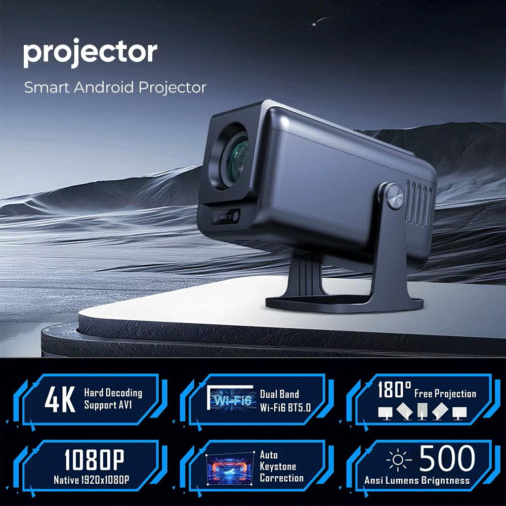Projector Android13 4K Native 1080P 500ansi Amlogic 950S Chip Wifi6 Dual Wifi BT 1920x1080P Home Cinema Portable Projector 4