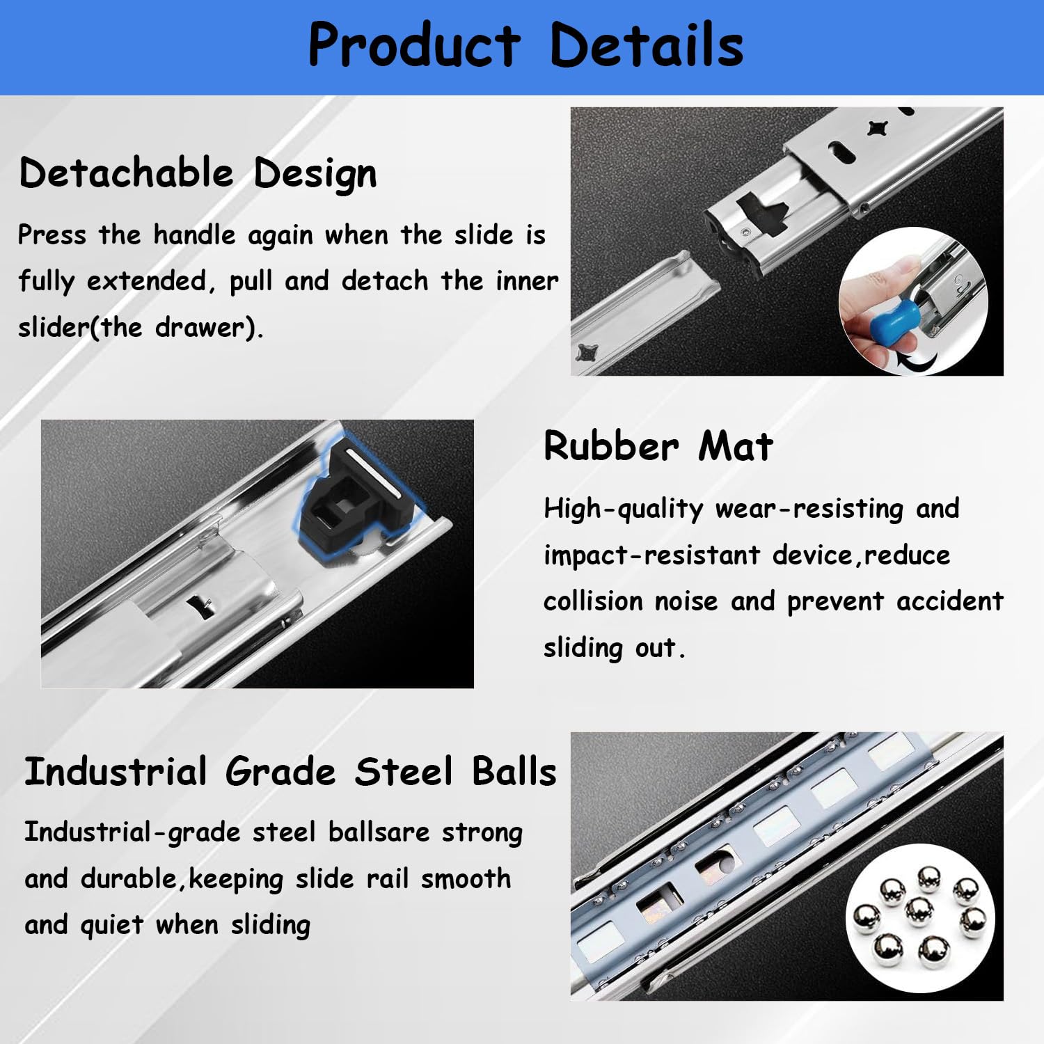 Heavy Duty Drawer Slides with Lock 36 Inch,3-Fold Full Extension Locking Drawer Slides 250 lbs Load Capacity Side Mount Ball Bearing Industrial Locking Rail 1 Pair(W:53mm, 36") 5