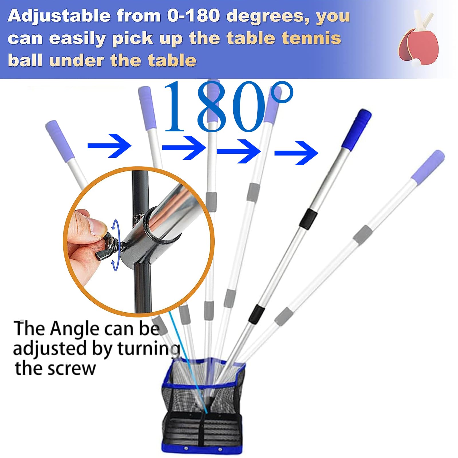 Glemall Adjustable Table Tennis Ball Picker, 2 PCS, 180 Adjustable Square Picker 4