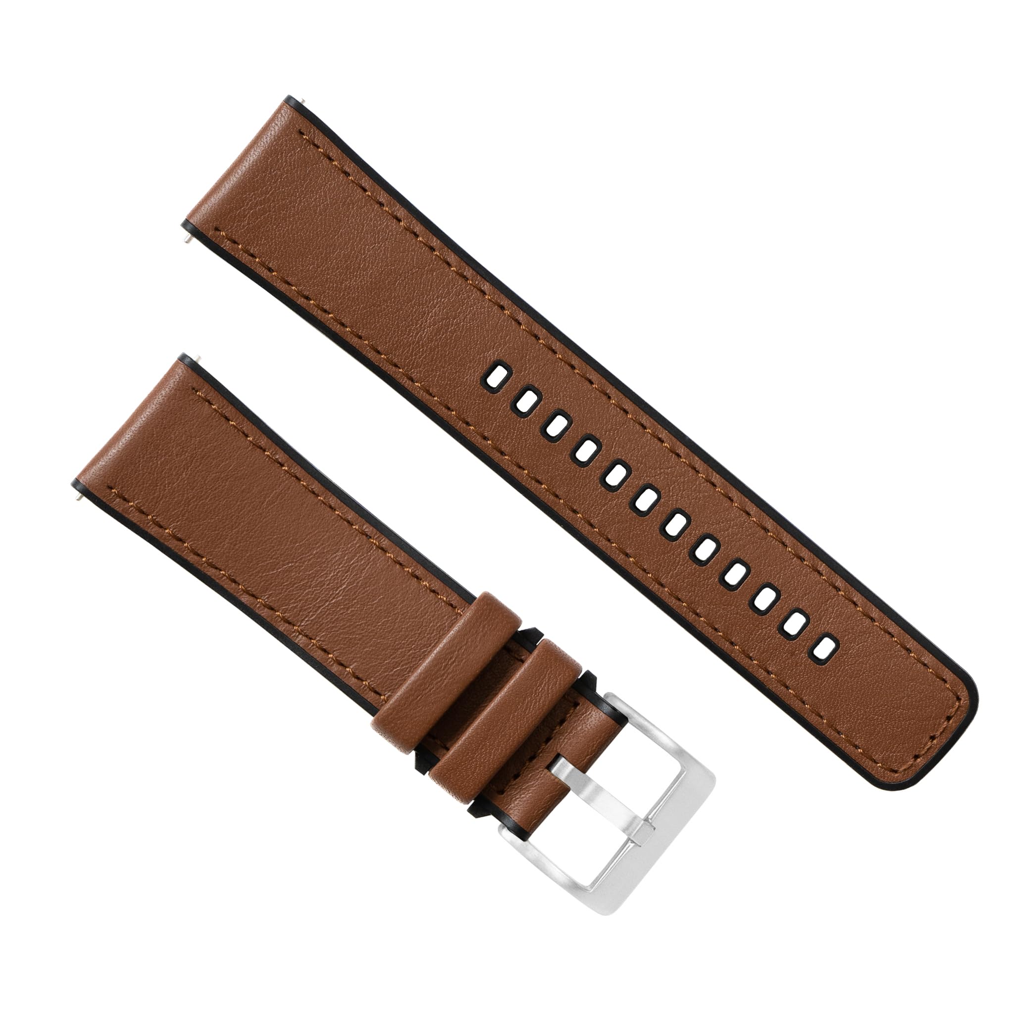 BARTON WATCH BANDS 18mm Caramel Brown - Performance Water-Resistant Leather and Silicone Hybrid Watch Bands with quick release spring bars - Pittards WR100X Leather and Silicone 4