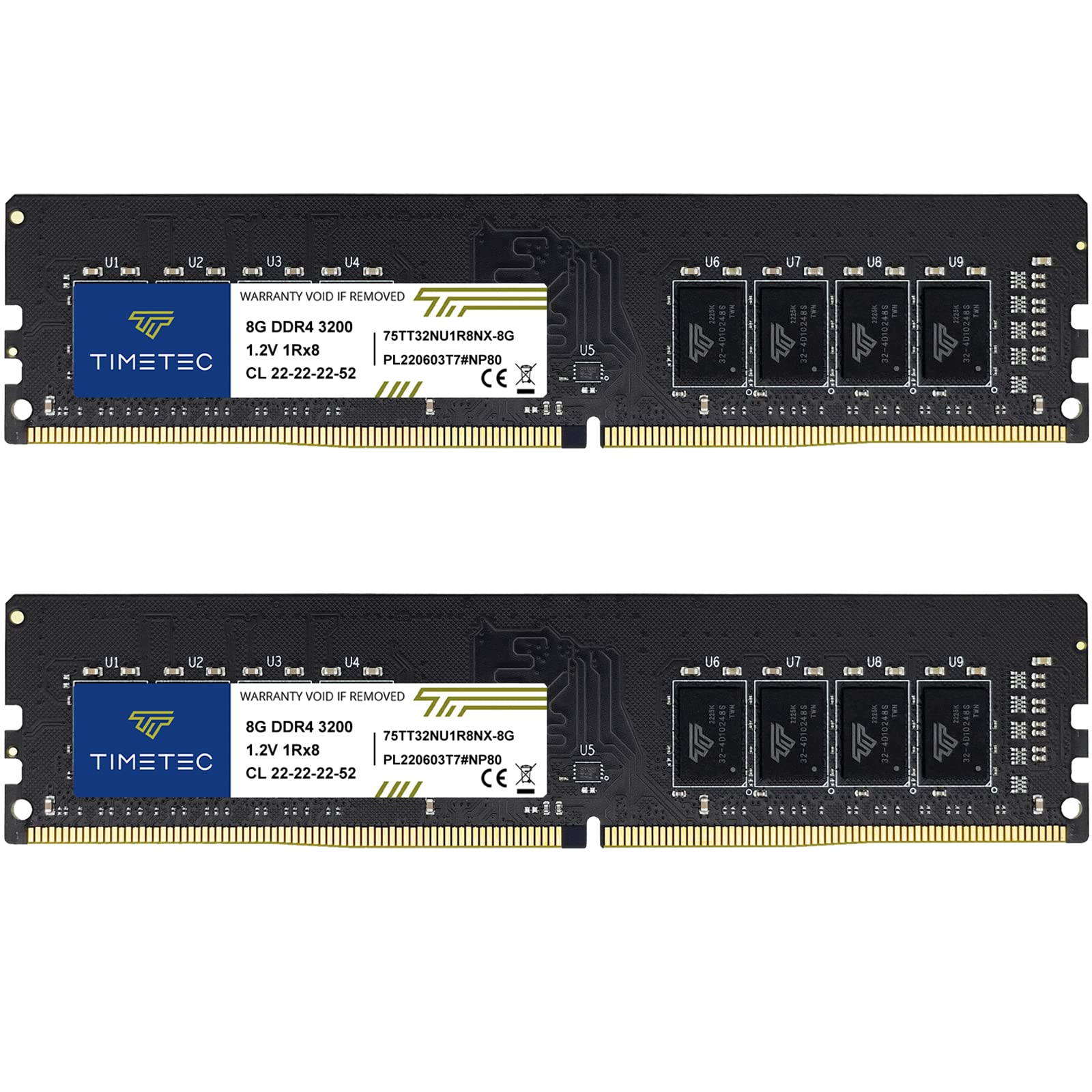 Timetec 16GB KIT(2x8GB) DDR4 3200MHz (or 2933MHz or 2666MHz) PC4-25600 Non-XMP CL22 1.2V Non-ECC Unbuffered 1Rx8 Single Rank 288 Pin UDIMM Desktop PC Computer Memory RAM Module Upgrade 1