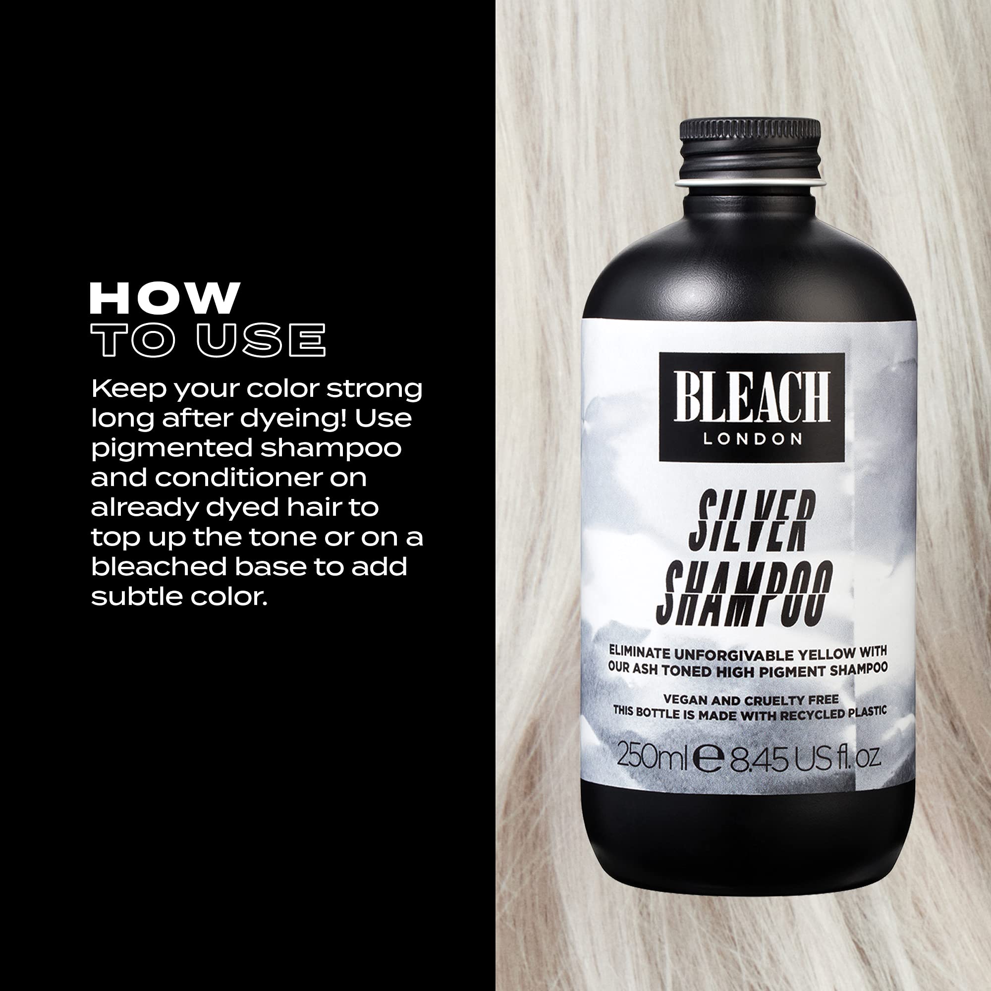 BLEACH LONDON Silver Shampoo - High Pigmented Ashy Silver Rinse, Vegan Cruelty Free, Color Protected Clean, Color Depositing Toning Formula 8.45 fl oz 4