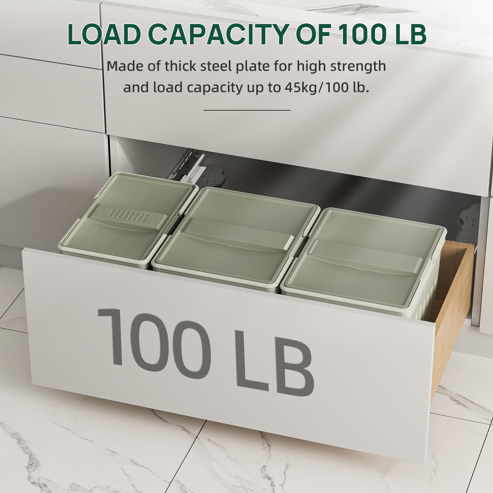 PHWALK Push to Open and Soft Close Drawer Slide 22 inch Push to Open Soft Close Dual Function Linkage Drawer Slide Full Extension Concealed Rails Track 100 lb Load Capacity 1 Pair 4