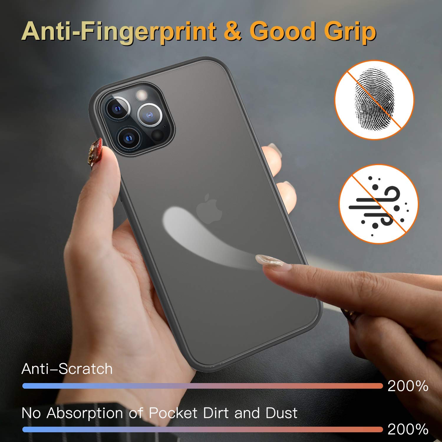 CASEJOLY Compatible with iPhone 12 Pro Max Case 6.7 Inch, [Military Grade Drop Protection] Translucent Matte Hard PC Back & TPU Bumper Protective Case for iPhone 12 Pro Max (Graphite Black) 5