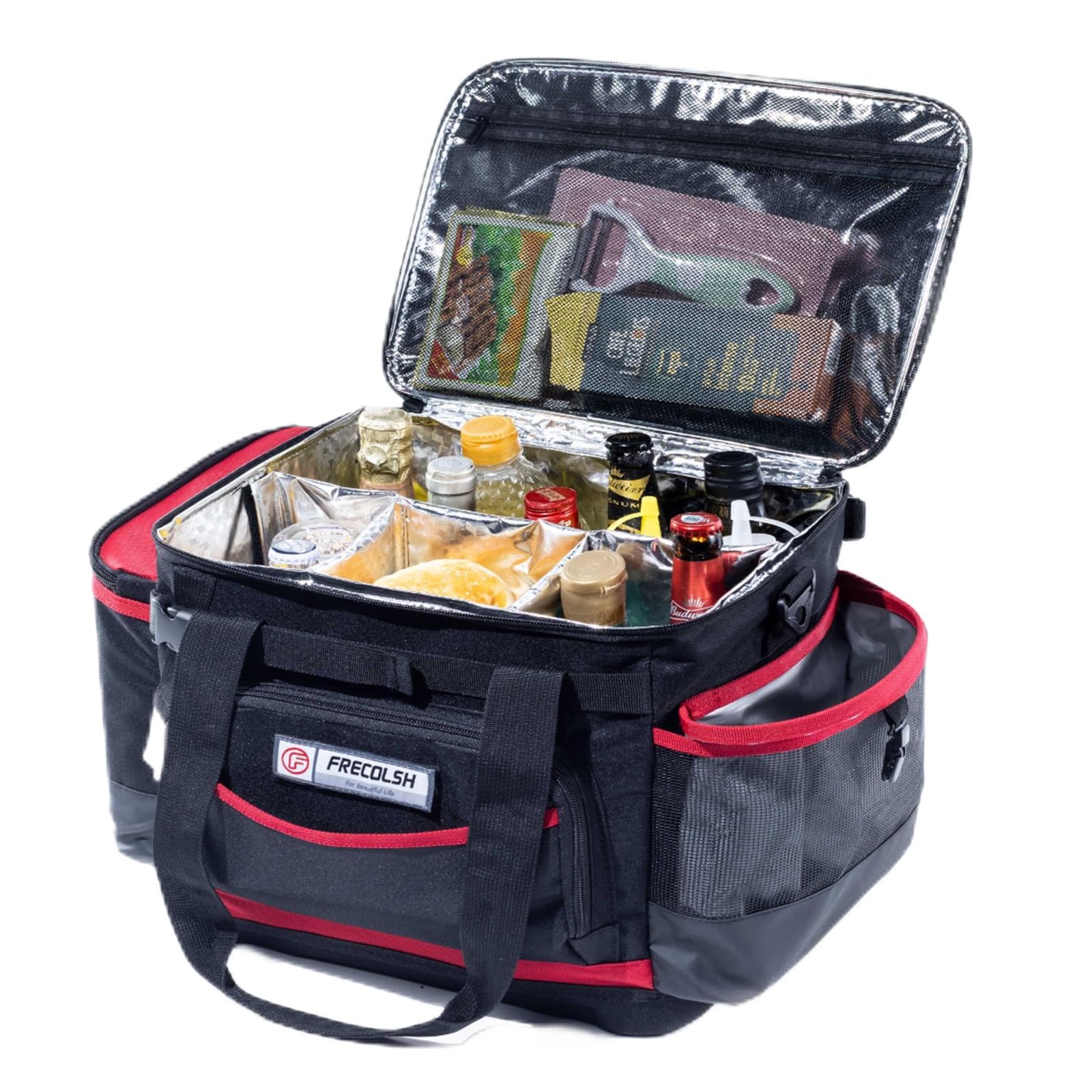 FRECOLSH Large Grill Caddy with Lid with Adjustable Dividers, BBQ Outdoor Organizer Bag, Picnic Camping Utensil Caddy, Tailgating Essentials, Grill Gifts for Father's Day 1