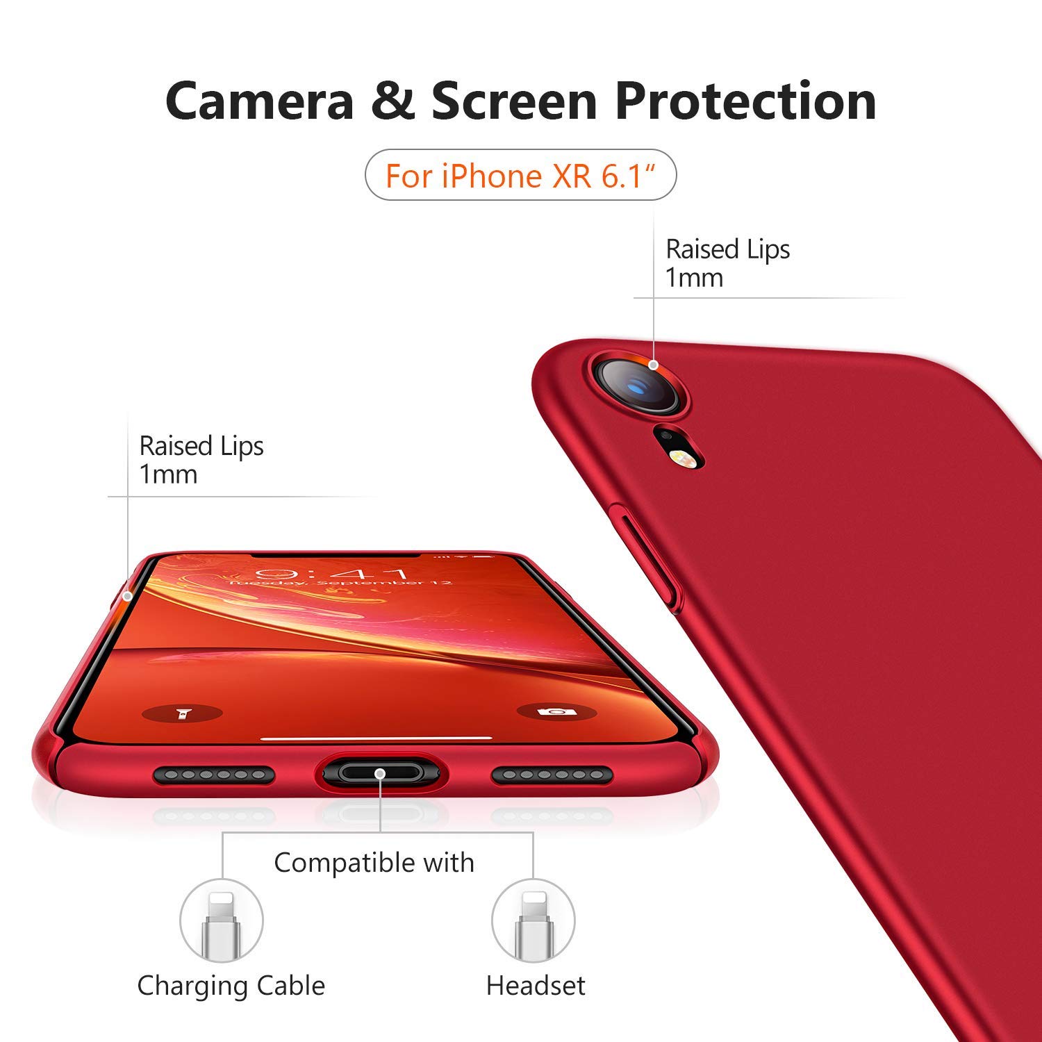 TORRAS Slim Fit Compatible for iPhone XR Case Ultra-Thin Lightweight Full Protection Hard PC Cover with Comfortable Grip Cases for iPhone XR 6.1", Red 5