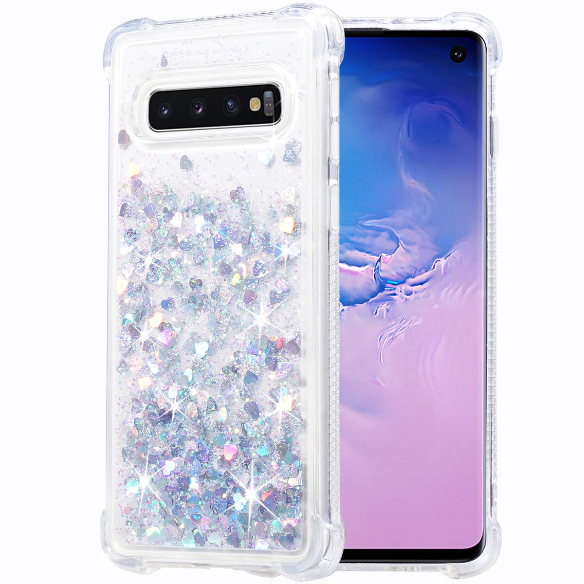 FLOCUTE Galaxy S10 Case, Galaxy S10 Glitter Case Clear Bling Sparkle Floating Liquid Soft TPU Cushion Luxury Fashion Girly Women Cute Case for Samsung Galaxy S10 (Silver) 1