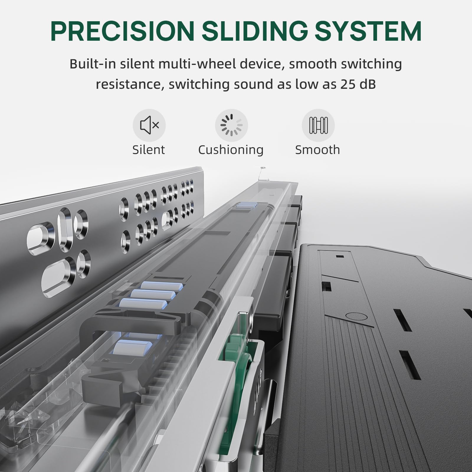 PHWALK Push to Open and Soft Close Drawer Slide 22 inch Push to Open Soft Close Dual Function Linkage Drawer Slide Full Extension Concealed Rails Track 100 lb Load Capacity 1 Pair 5