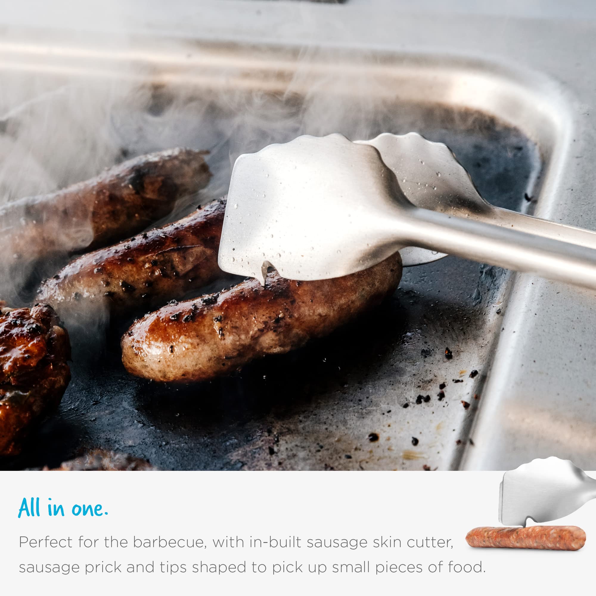 Dreamfarm BBQ Clongs Durable Barbecue Tongs with Click-Lock Open & Close, In-Built Sausage Prick & Cutter - 15" Stainless Steel 5