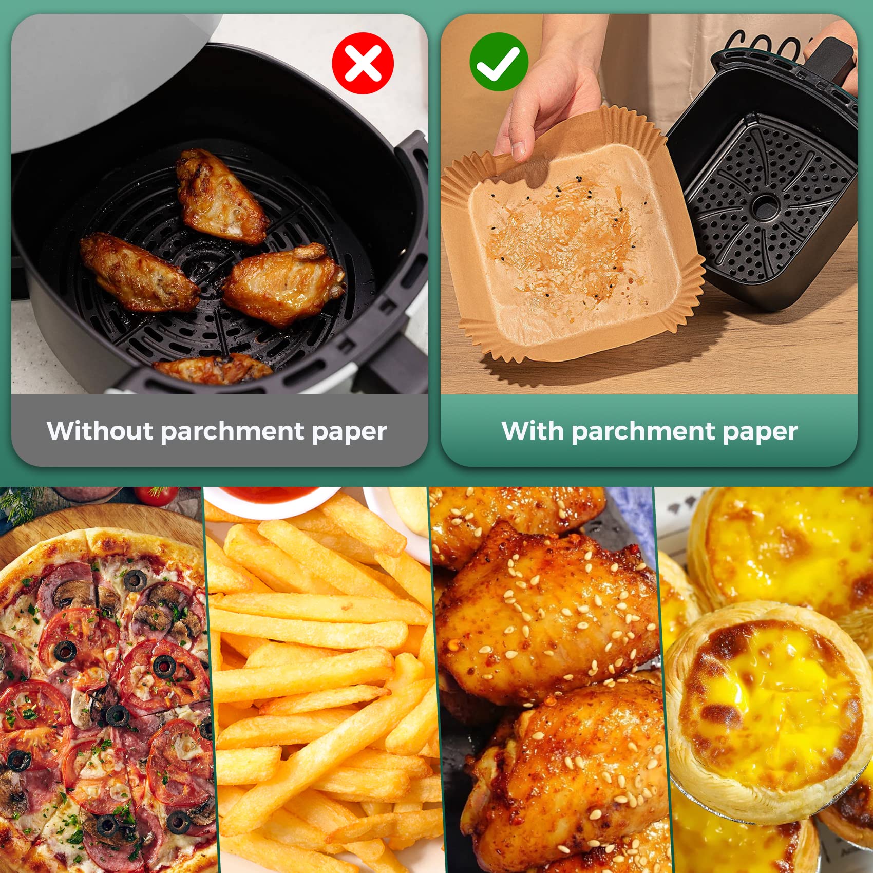 125pcs 8" Square Air Fryer Liners Disposable and Air Fryer Cheat Sheet Magnets Cooking Guide Booklet 5