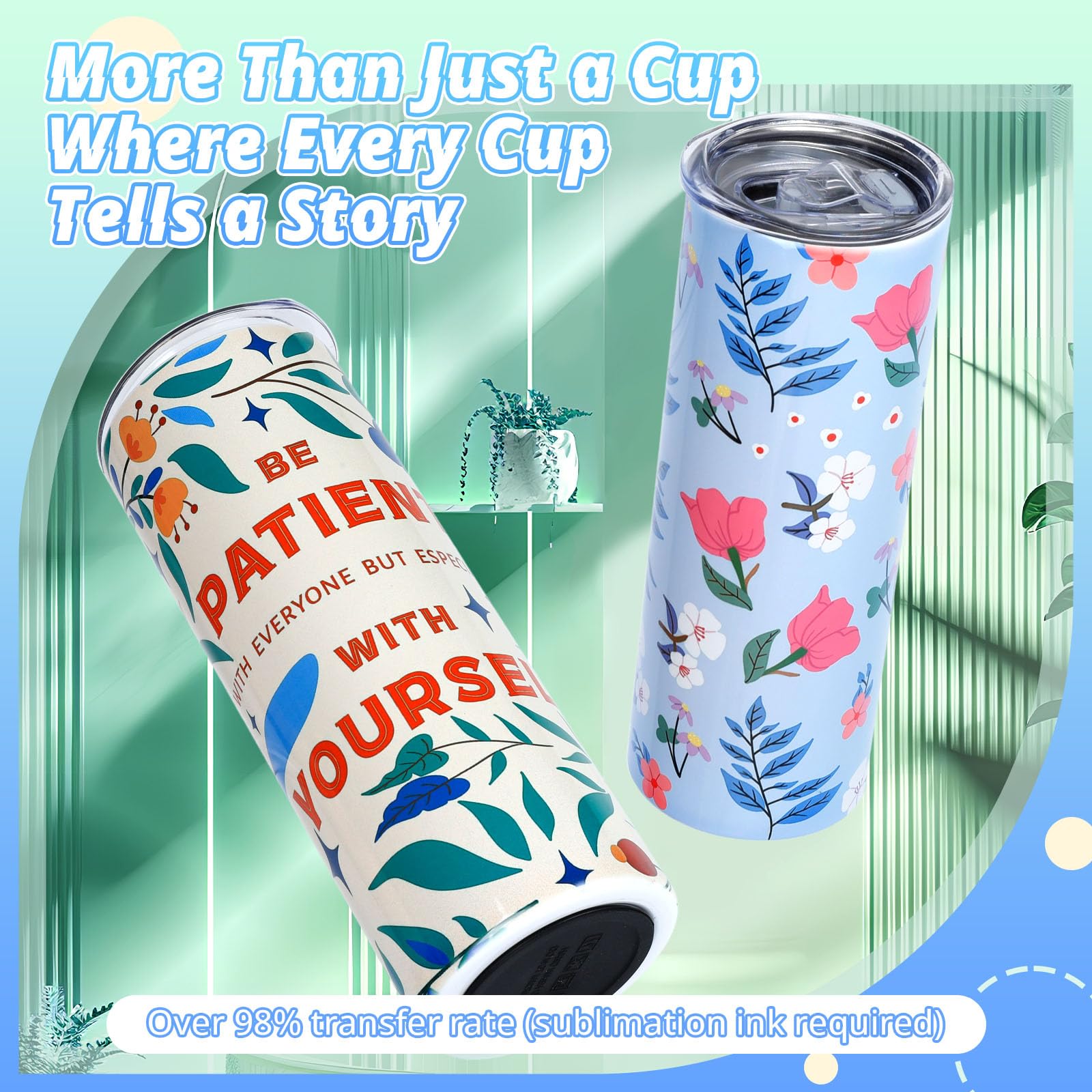 HTVRONT Sublimation Tumblers 12 PCS - 20 OZ Sublimation Tumbler Blanks with Sublimation Paper/Shrink Wrap Films/Heat Tape/Straws/Straw Brush - Sublimation Blanks Products for Gift/DIY Craft 3