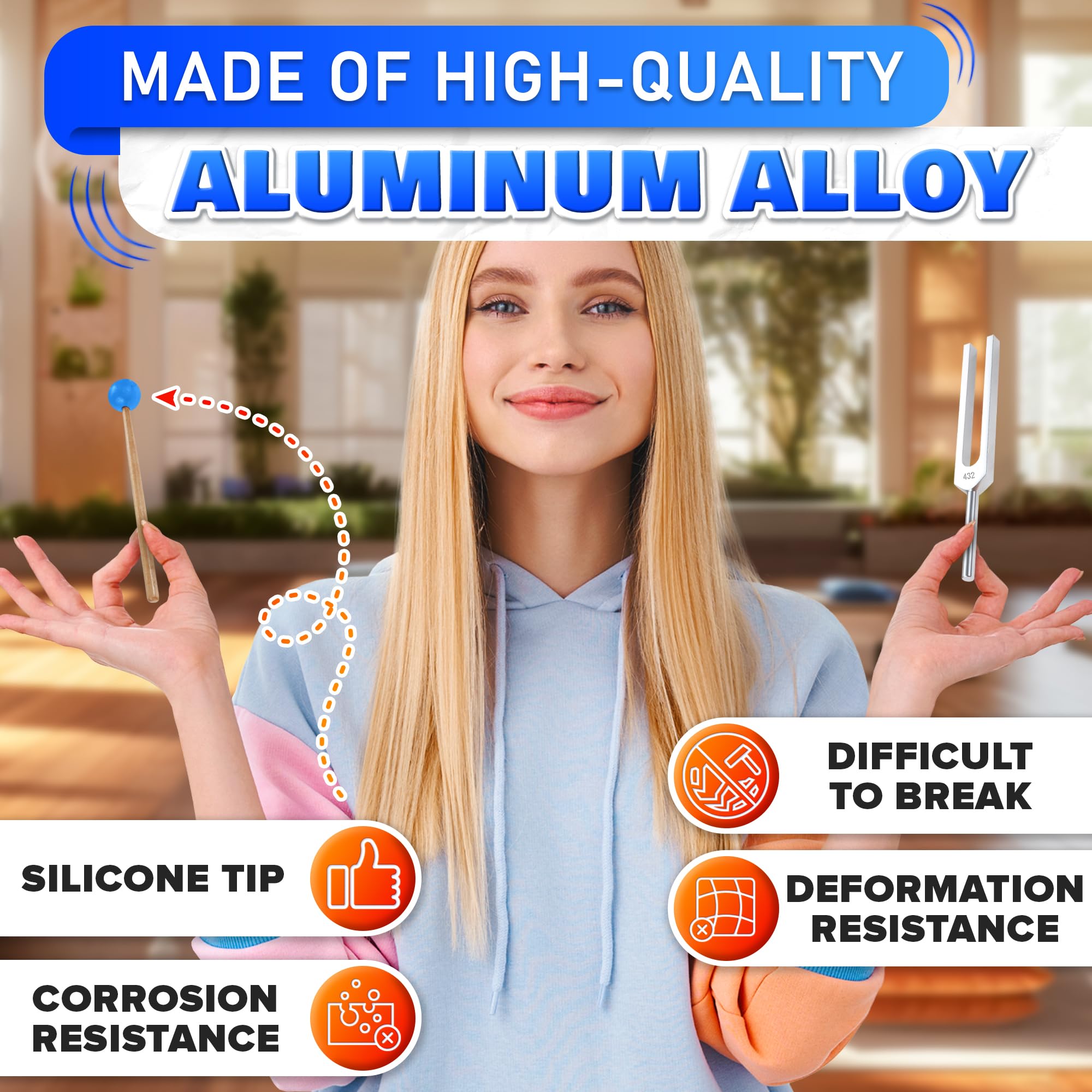 432 Hz Tuning Fork Set – 7.2'' Aluminum Alloy, Reflex Hammer, Cleaning Cloth & Bag, Precision Tuned & Durable – Suitable for Meditation, Deep Relaxation, Vibrational Work & Chakra Tuning Forks 5