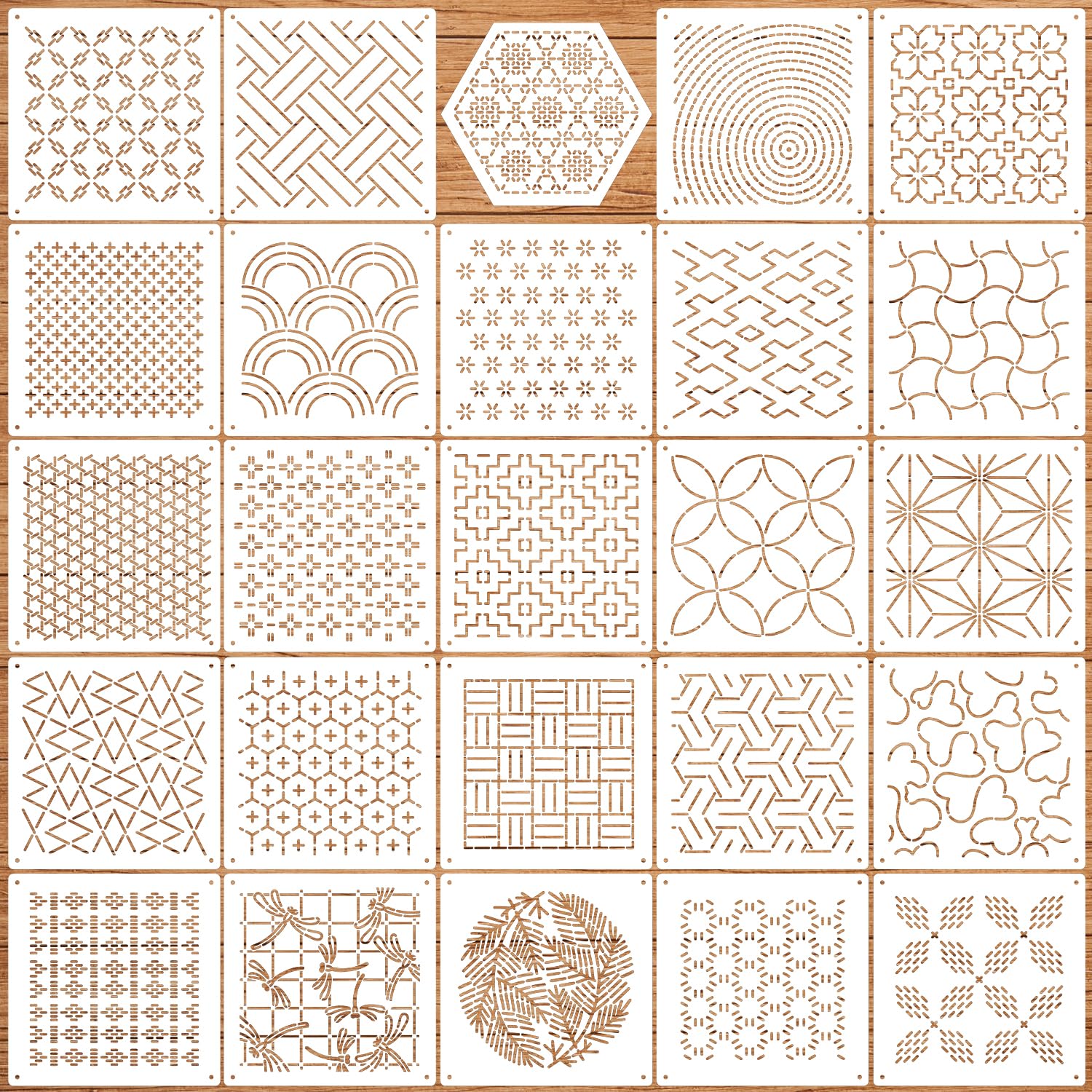 Sashiko Stencil 4.7inch Geometric Sashiko Pattern Template Drawing Line Quilting Stencils for Sewing Hand Quilting Embroidery 1