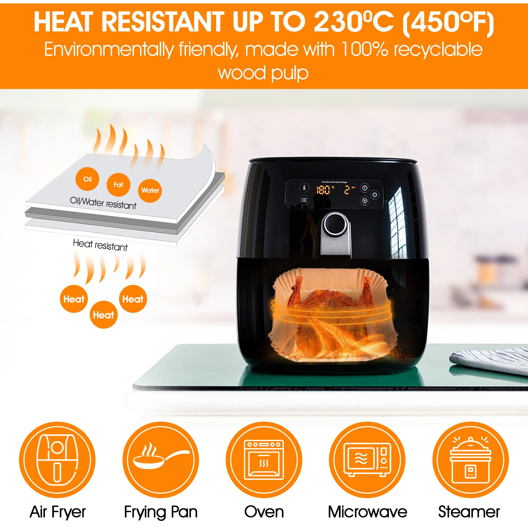 IFYNIXO Air Fryer Liners Disposable, 200Pcs Non-stick, 8” Oil-proof Parchment Paper Air Fryer Liners, Wood Pulp, Food Grade for Air Fryer, Frying Pan, Oven, Microwave and Steamer - (Round) 5