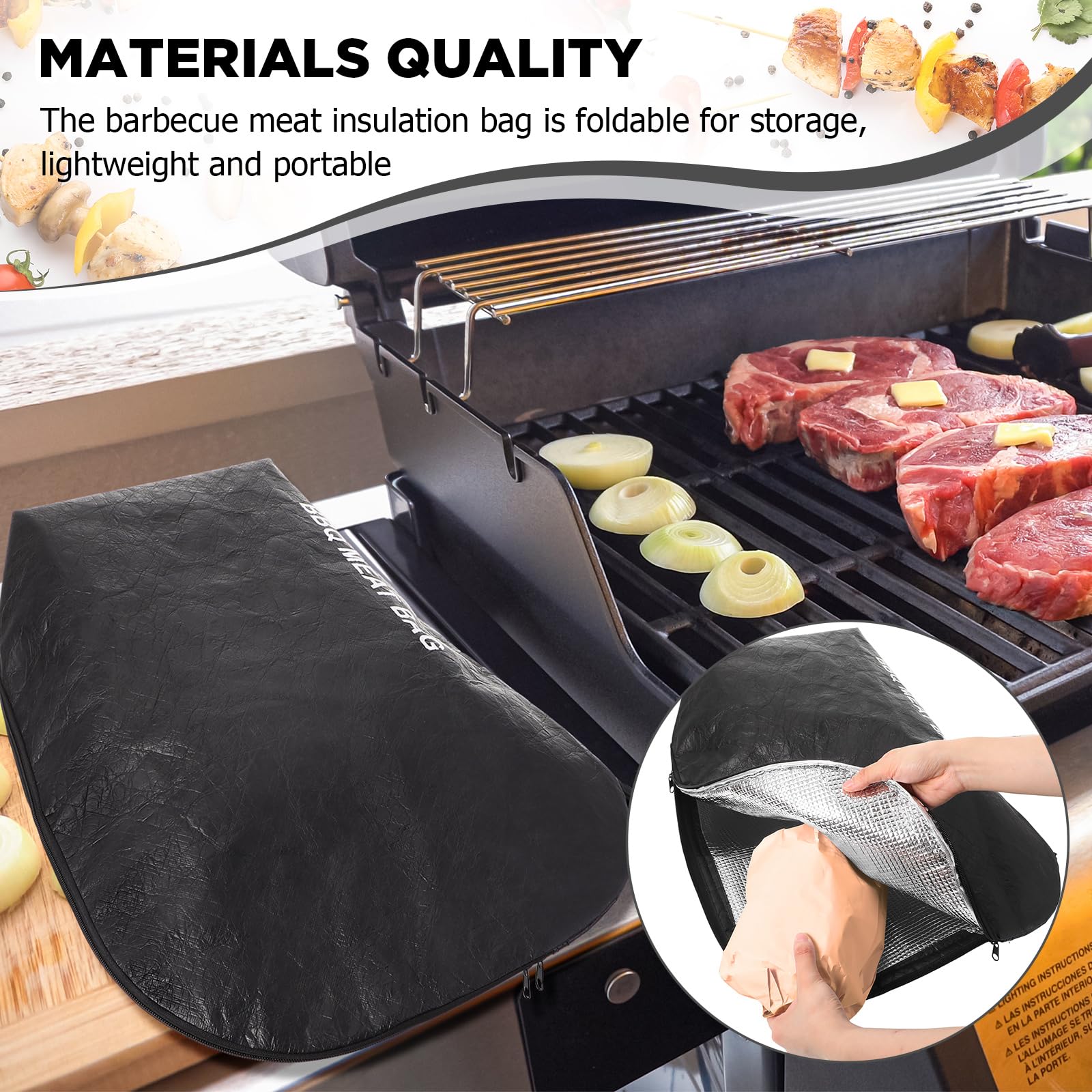 SiliFine BBQ Blanket for Resting Meat BBQ Reusable Insulated Resting Bag with Zipper Opening Expanded Capacity Reusable Insulated Bag for Grilling(Black) 6