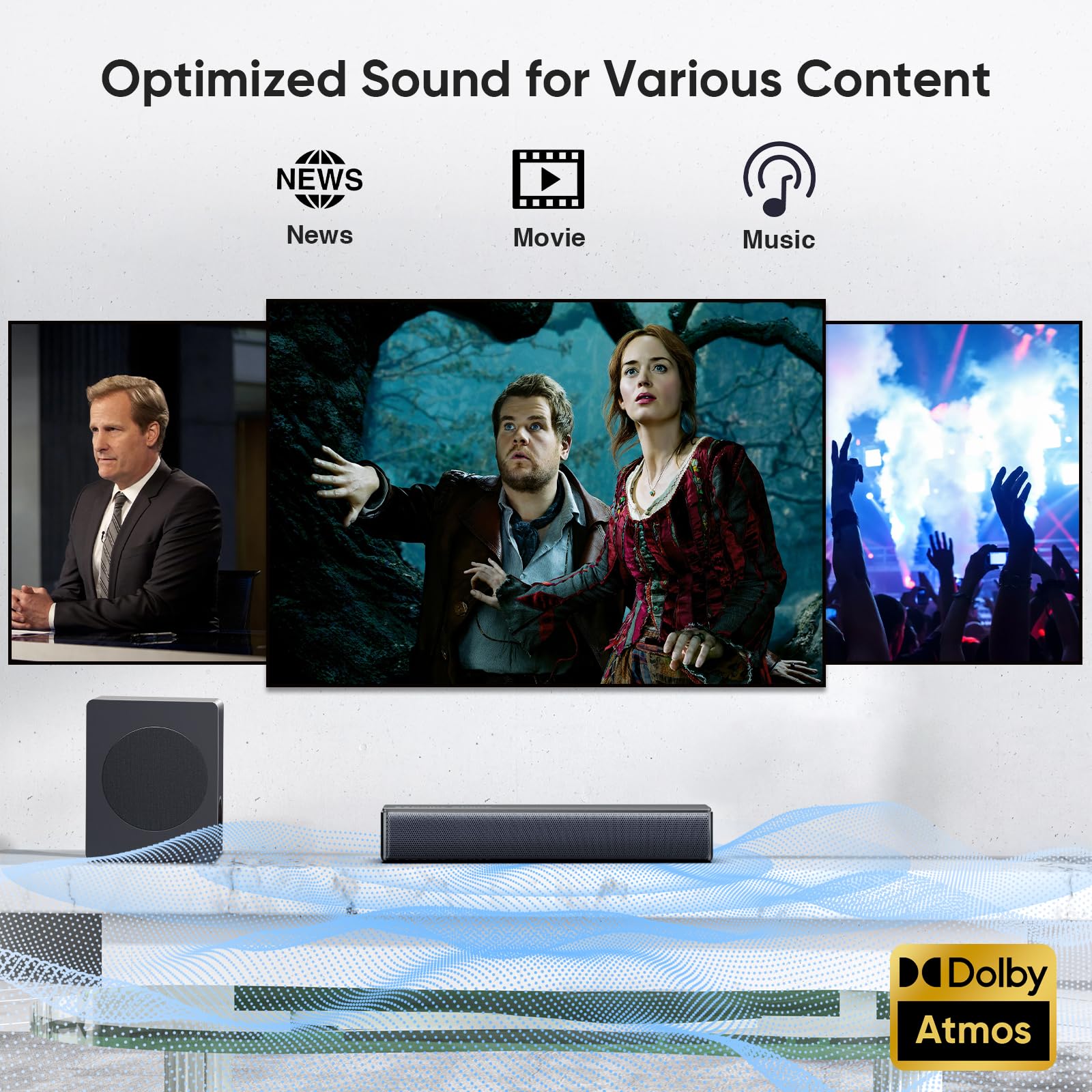 GEOYEAO Sound bar with subwoofer, 200W 2.1 ch soundbar w/Dolby Atmos Surround Sound System, 3D Bass Adjustable Home Theater Bluetooth TV Speaker for Smart TV/Projector/PC 6