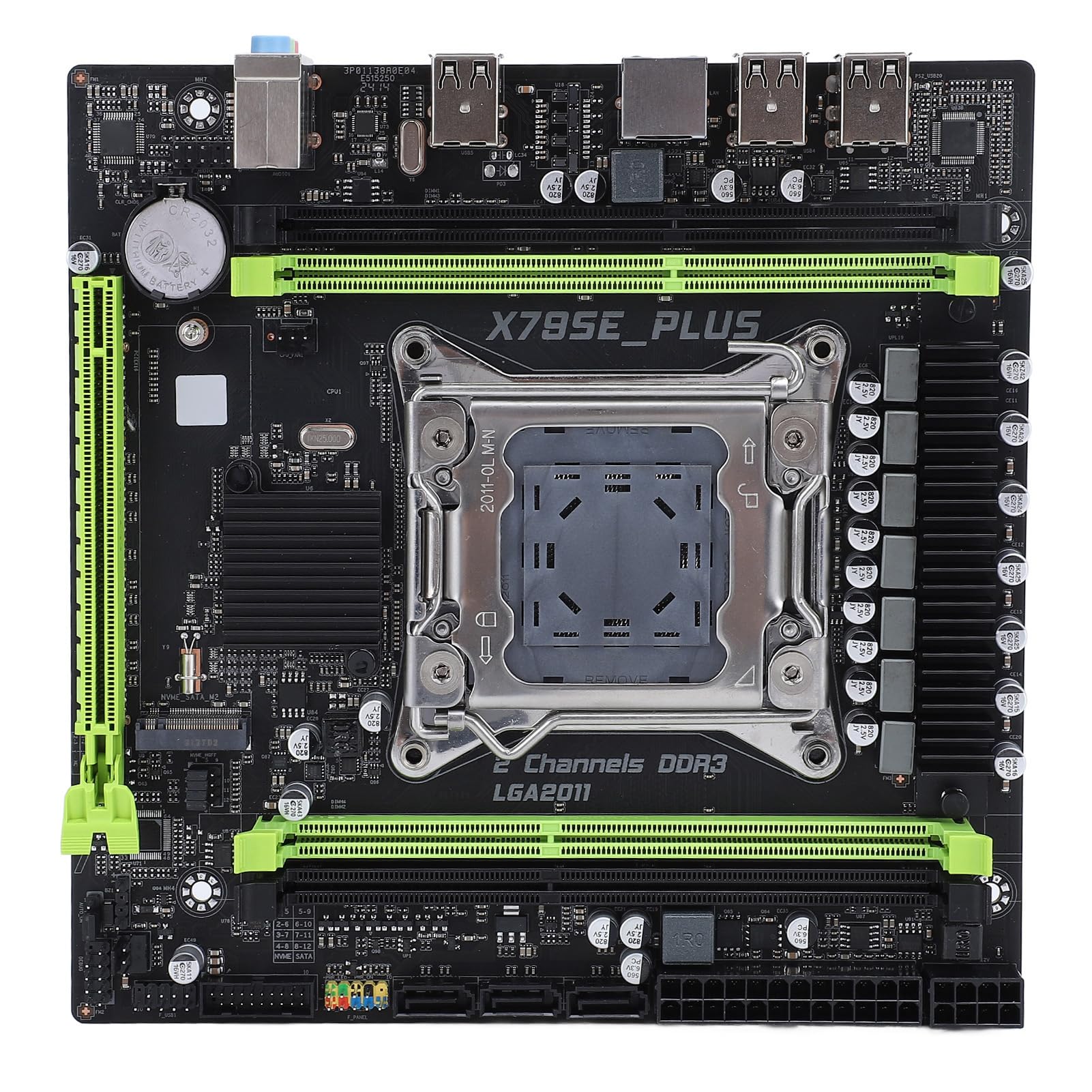 NVME M.2 X79SE Plus LGA 2011 Motherboard for E5 V1 V2, PCIe 3.0X16, Gigabit Ethernet, 8 Layer PCB, for Home, Office, Gaming, 4xDDR3 up to 128G, USB2.0 1