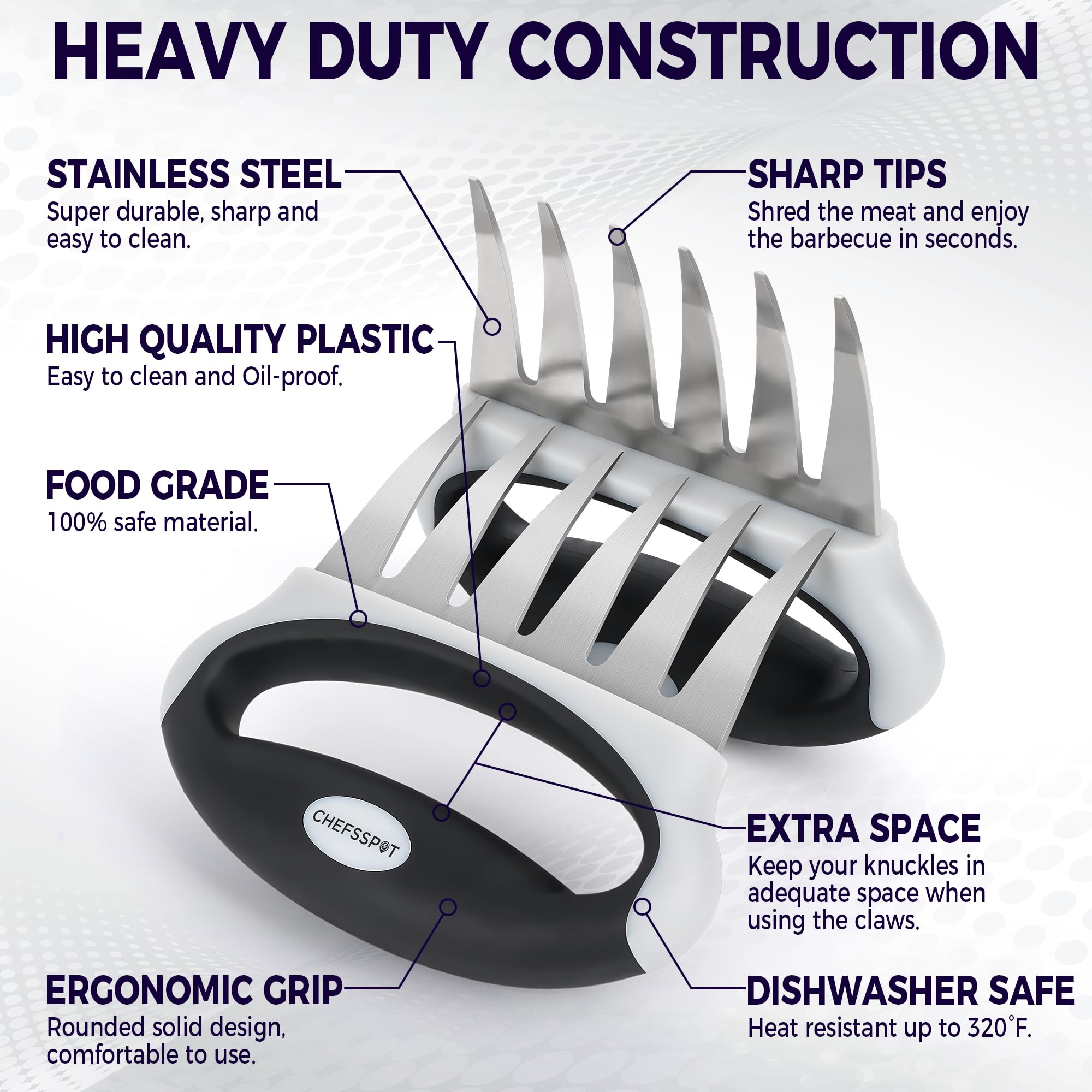 Commercial Chef 25 Piece Barbeque Grill Accessories + CHEFSSPOT Meat Shredder Claws with Ultra-Sharp Blades 6