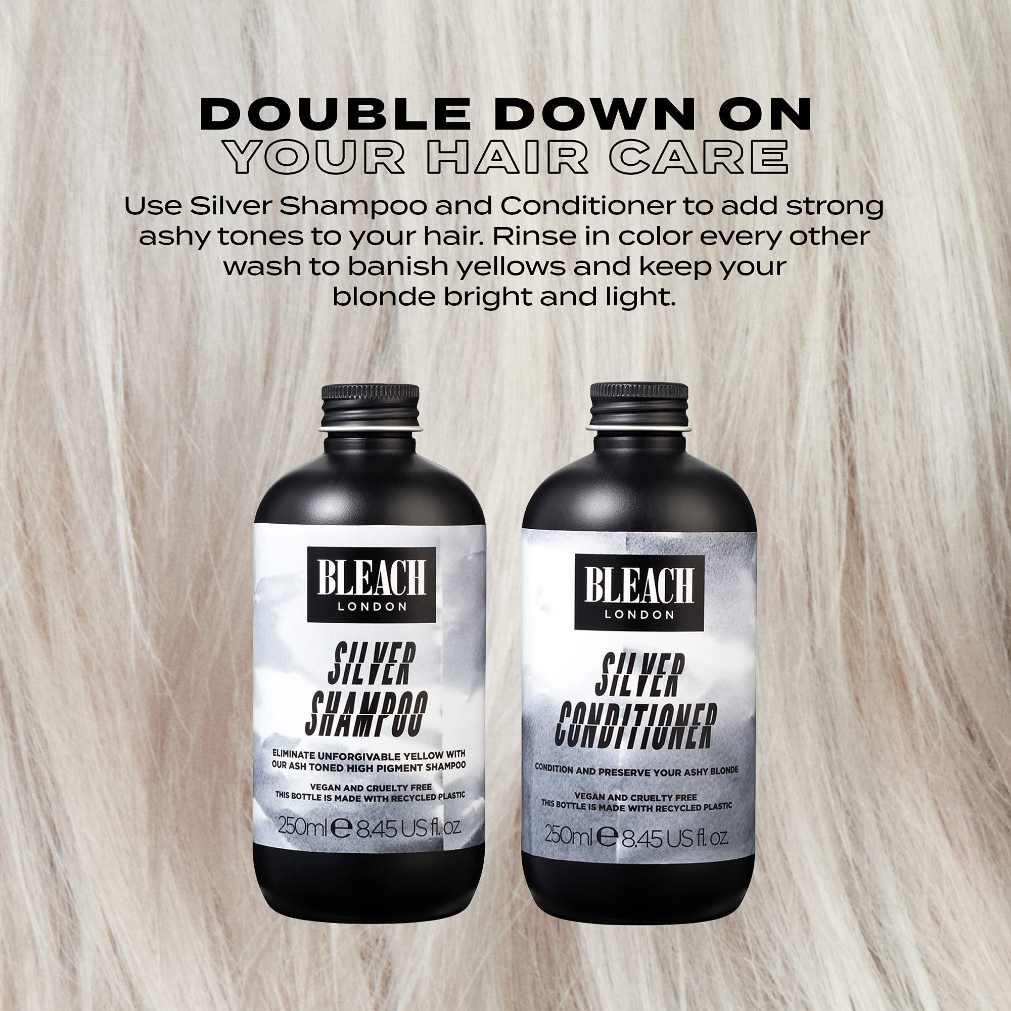BLEACH LONDON Silver Shampoo - High Pigmented Ashy Silver Rinse, Vegan Cruelty Free, Color Protected Clean, Color Depositing Toning Formula 8.45 fl oz 5