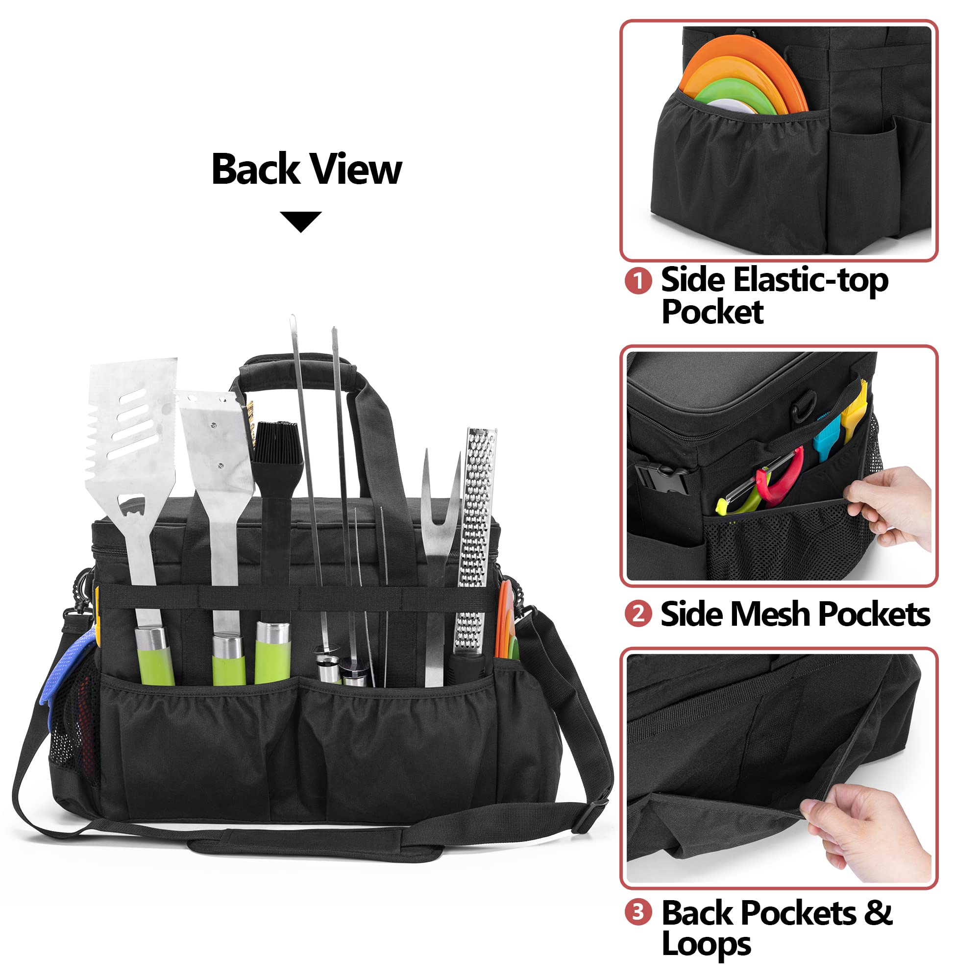 HODRANT Large Grill Caddy & Large BBQ Grilling Apron, BBQ and Picnic Bag Organizer with Lid & Paper Towel Holder & Cooking Apron for Men with Pockets & Slit Hem for BBQ Supplies Tool 5