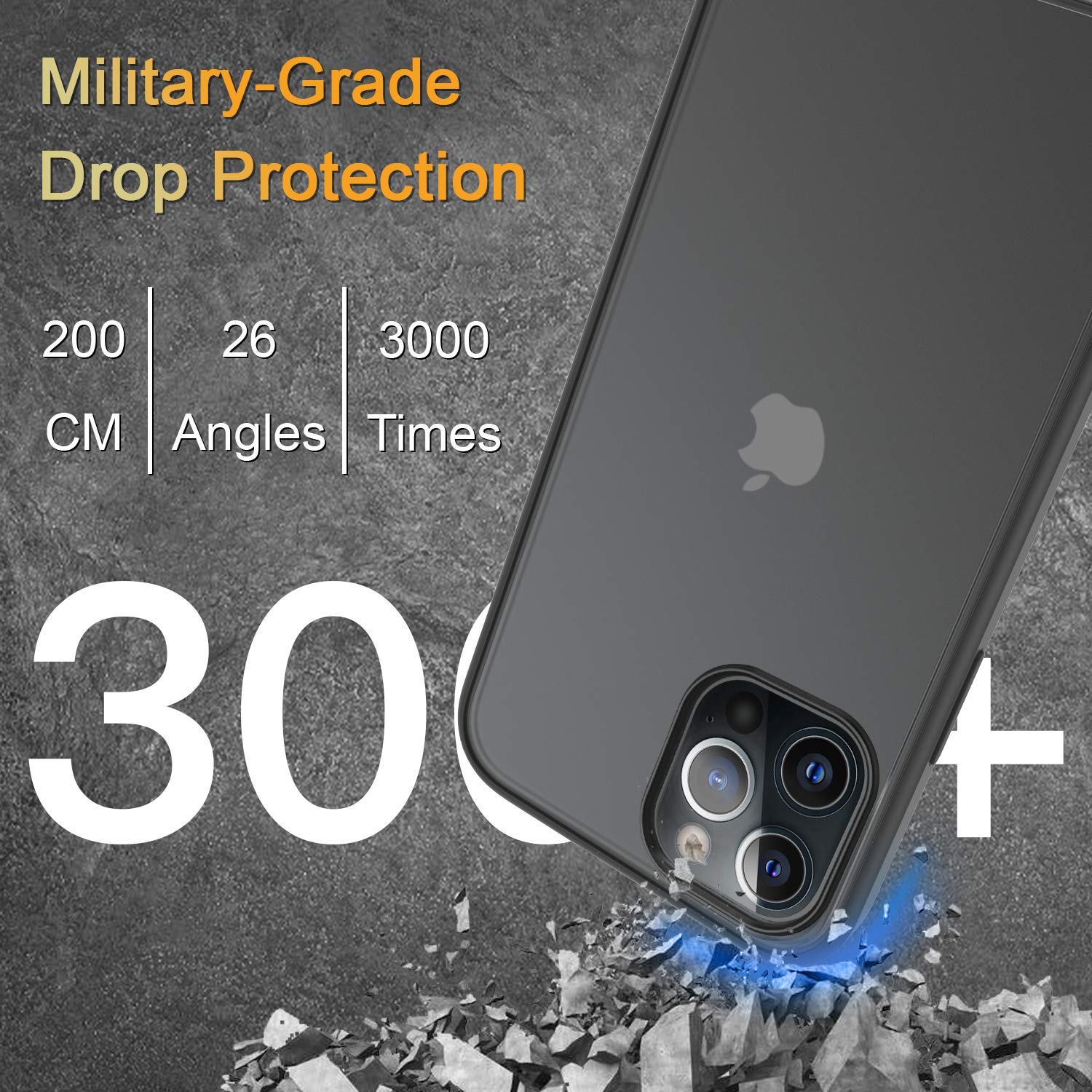 CASEJOLY Compatible with iPhone 12 Pro Max Case 6.7 Inch, [Military Grade Drop Protection] Translucent Matte Hard PC Back & TPU Bumper Protective Case for iPhone 12 Pro Max (Graphite Black) 3