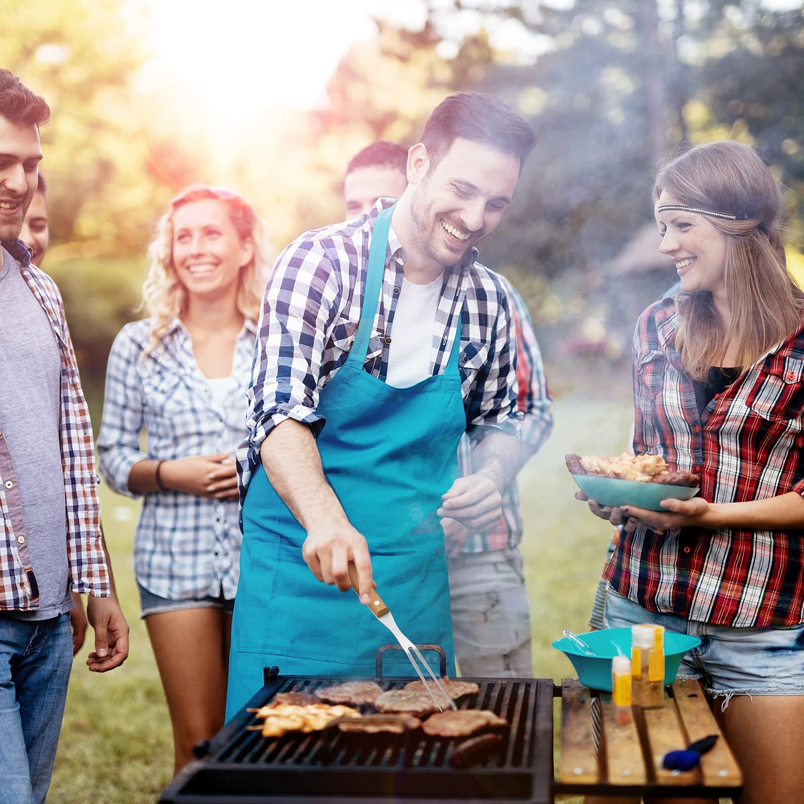 BBQ Grill Tools Set Gift for Dad, 16 Piece Set, Grill Accessories for Blackstone Camping,Included Spatulas, Scraper, Fork, Gloves, Carry Bag，and Hooks for Barbecue, Camping, Cooking 5