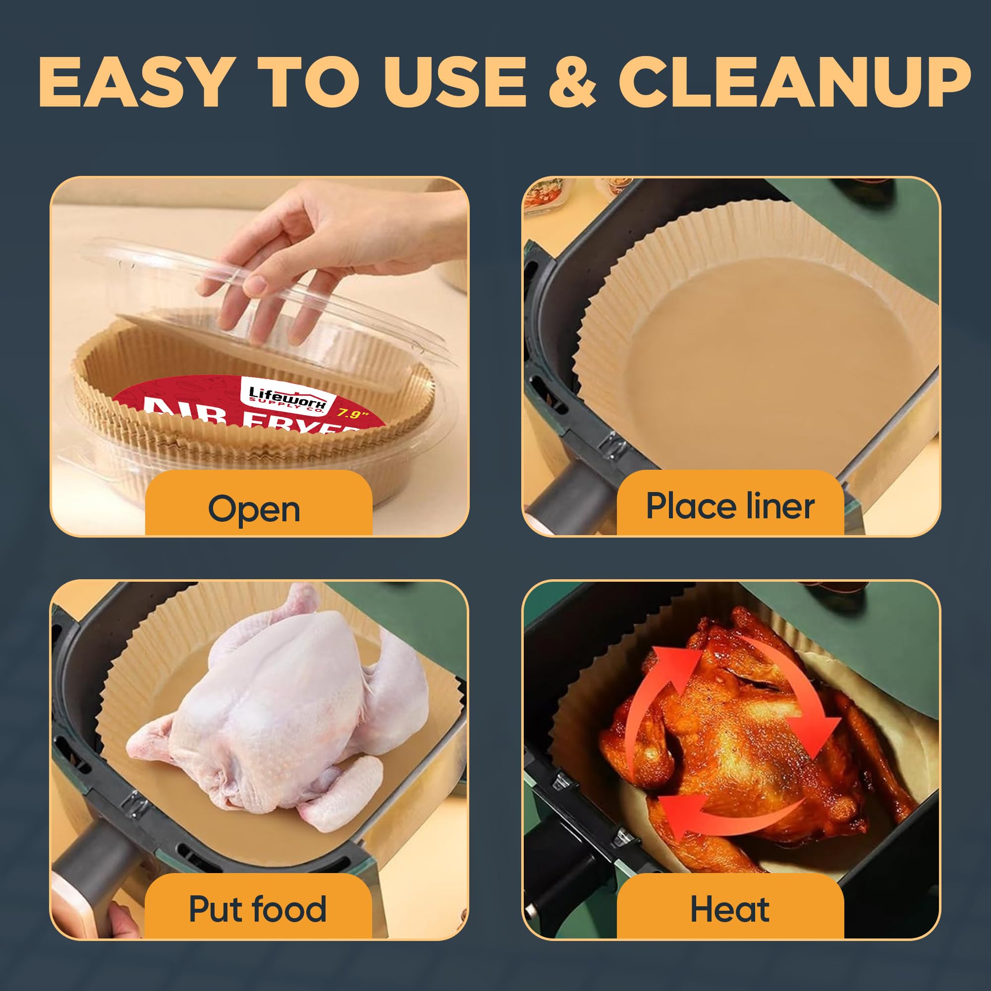 Air Fryer Disposable Paper Liners, 150 Pcs All-Natural, Non-Stick, Oilproof, Waterproof Parchment Paper for 3-5 Qt Air Fryer, Easy Use & Cleanup for Baking, Roasting, Microwave, Steamer (6.3" Round) 6