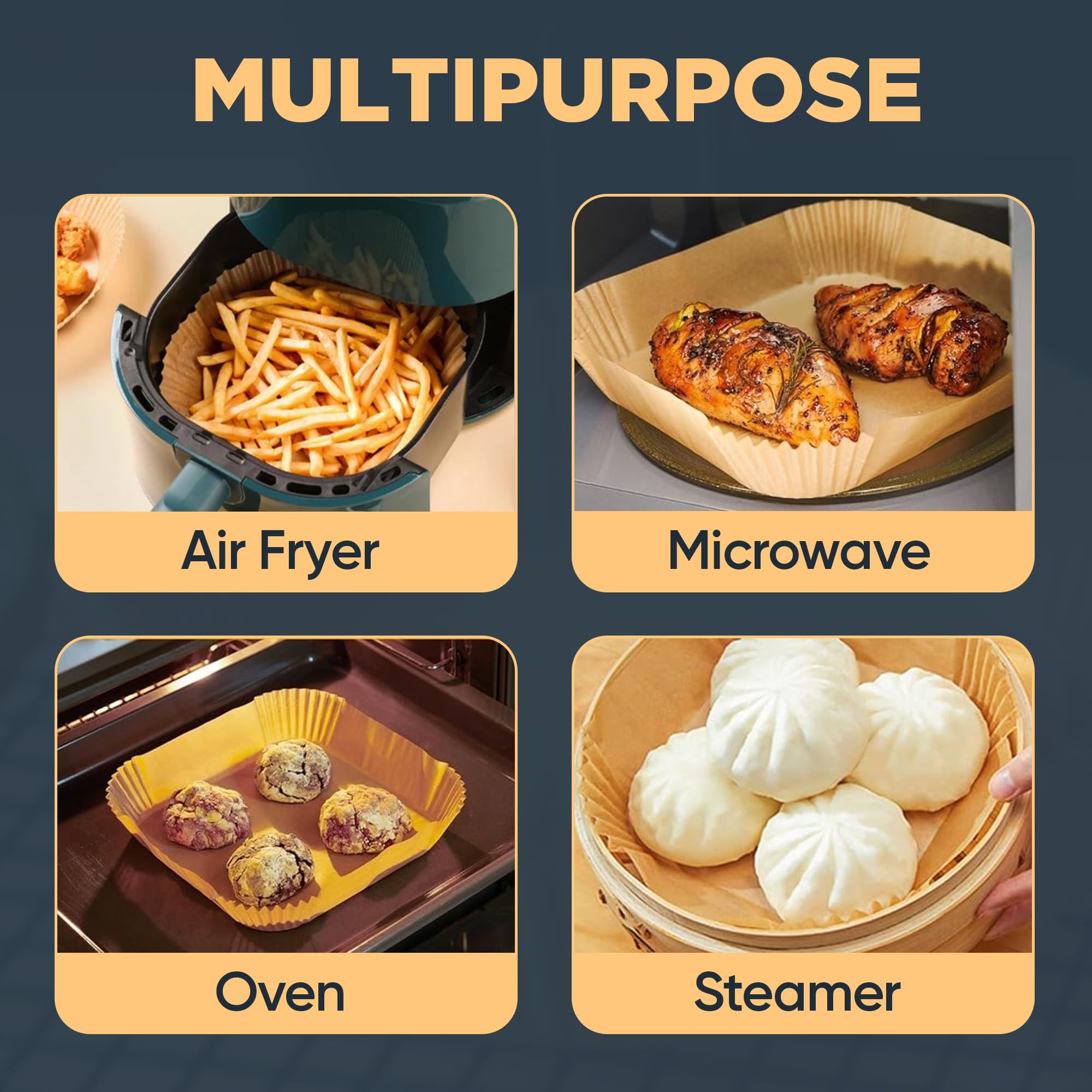 Air Fryer Disposable Paper Liners, 150 Pcs All-Natural, Non-Stick, Oilproof, Waterproof Parchment Paper for 3-5 Qt Air Fryer, Easy Use & Cleanup for Baking, Roasting, Microwave, Steamer (6.3" Round) 4