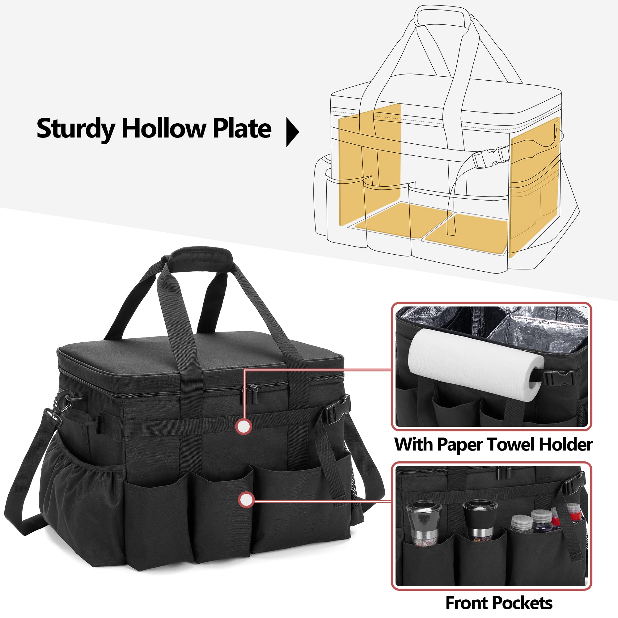 HODRANT Large Grill Caddy & Large BBQ Grilling Apron, BBQ and Picnic Bag Organizer with Lid & Paper Towel Holder & Cooking Apron for Men with Pockets & Slit Hem for BBQ Supplies Tool 4