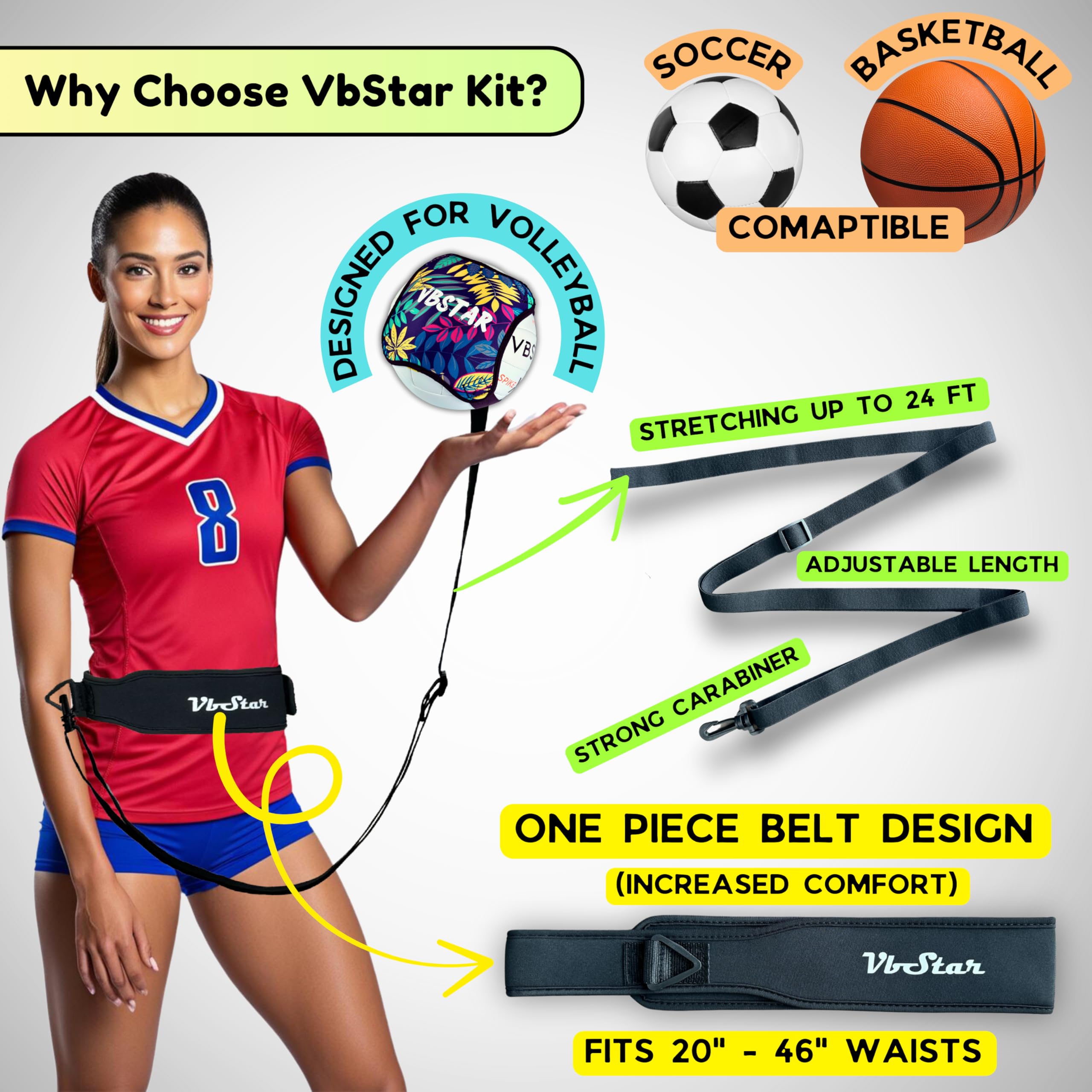 VbStar Volleyball Training Equipment Aid - Practice Your Serving, Setting & Spiking with Ease, Great Solo Serve & Spike Trainer for Beginners & Pro, Perfect Volleyball Gift (Flower Leaf Print) 4