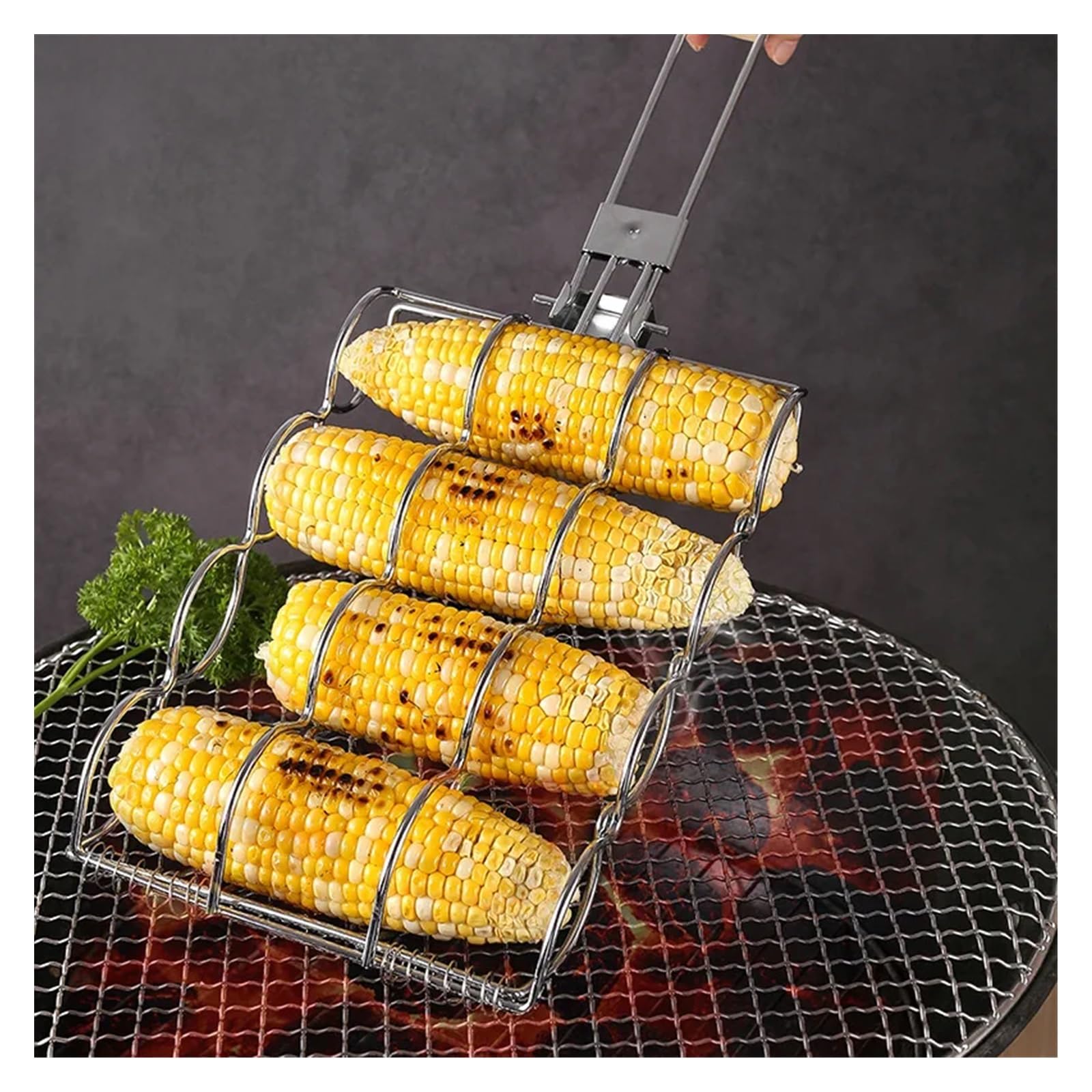 BBQ Foldable Outdoor BBQ Corn Grill with Multifunctional Corn Mesh Clip and Portable Corn Grill Clip Accessories(2PCS) 5