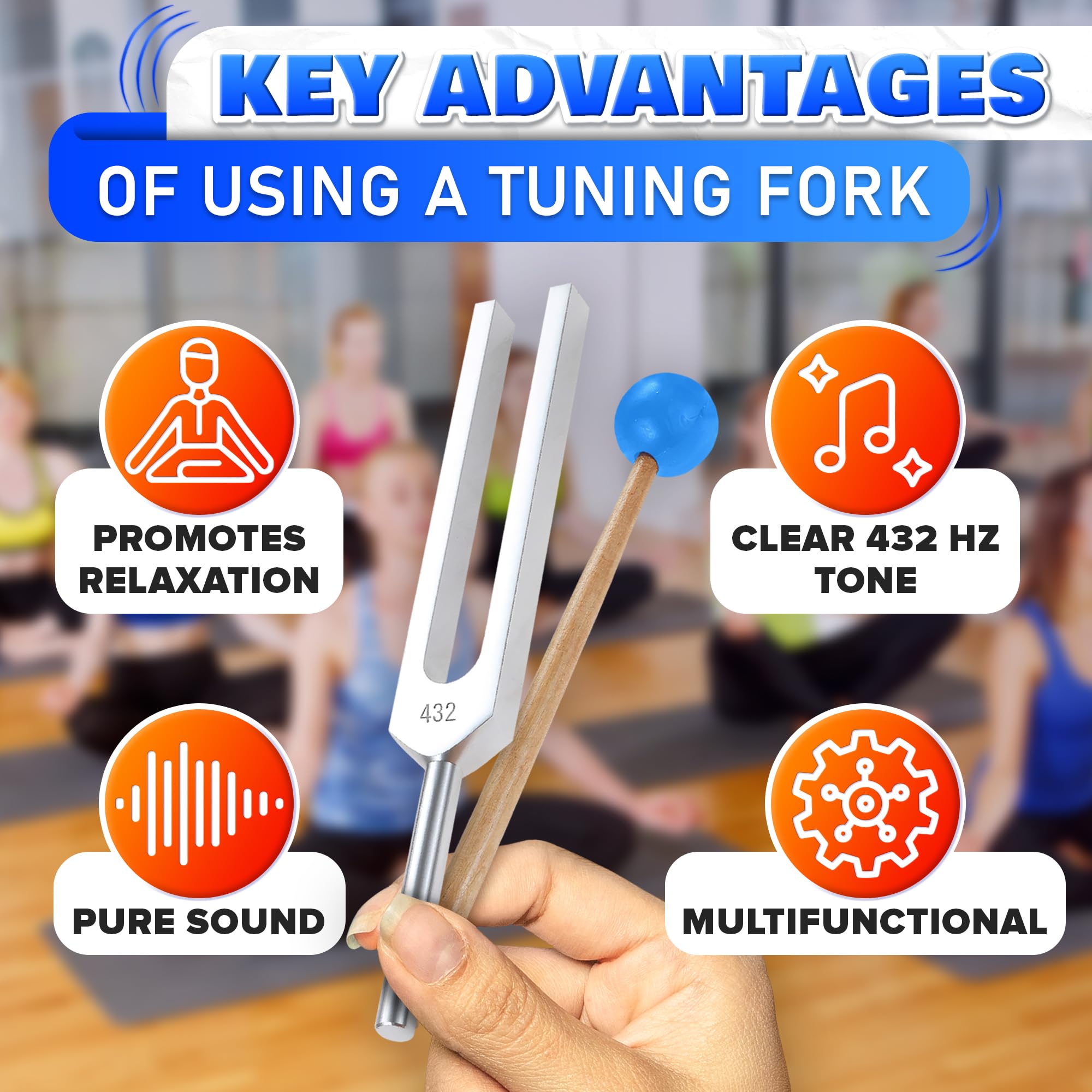 432 Hz Tuning Fork Set – 7.2'' Aluminum Alloy, Reflex Hammer, Cleaning Cloth & Bag, Precision Tuned & Durable – Suitable for Meditation, Deep Relaxation, Vibrational Work & Chakra Tuning Forks 4