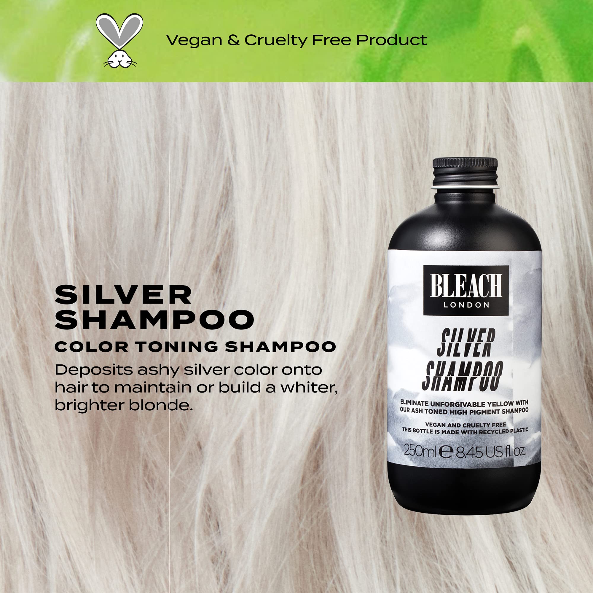 BLEACH LONDON Silver Shampoo - High Pigmented Ashy Silver Rinse, Vegan Cruelty Free, Color Protected Clean, Color Depositing Toning Formula 8.45 fl oz 3