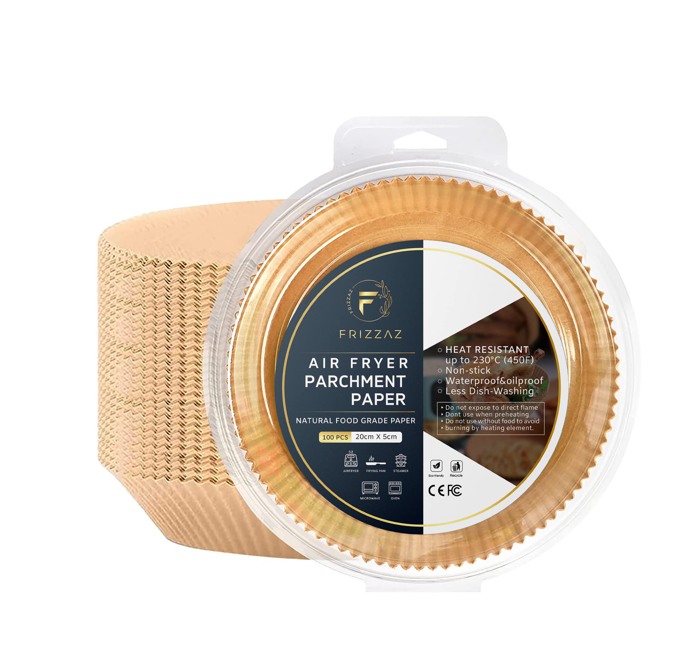 Frizzaz - Air Fryer Disposable Paper Liner 8in Round - Unbleached Parchment - No Mess Less Stress - Grease and Water Proof Non Stick Basket Liners (100pcs) 1