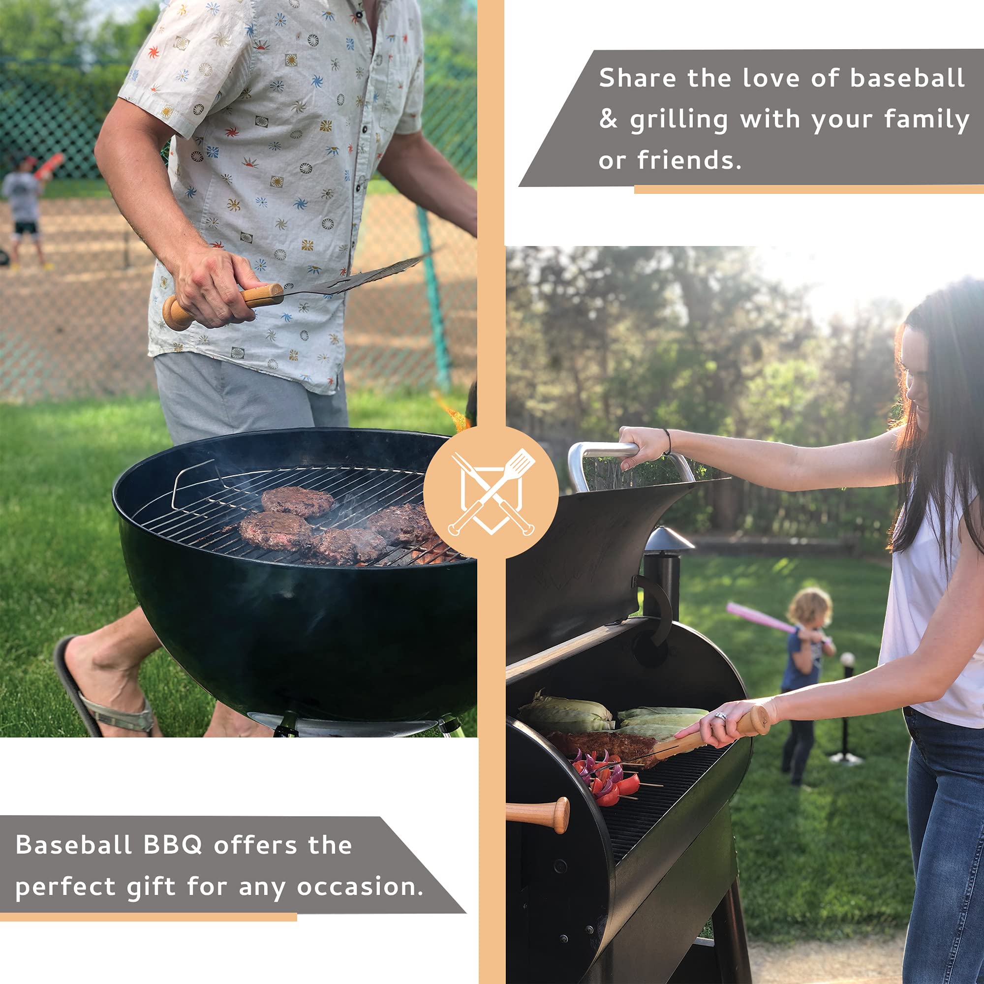 Baseball BBQ | 'Pick Off' Bottle Opener Tool | BBQ Grilling Accessories, Tools & Utensils for Baseball Fans | Patented Wooden Bat Handle & Quality Stainless Steel | Perfect for Dads | Add to Set 4