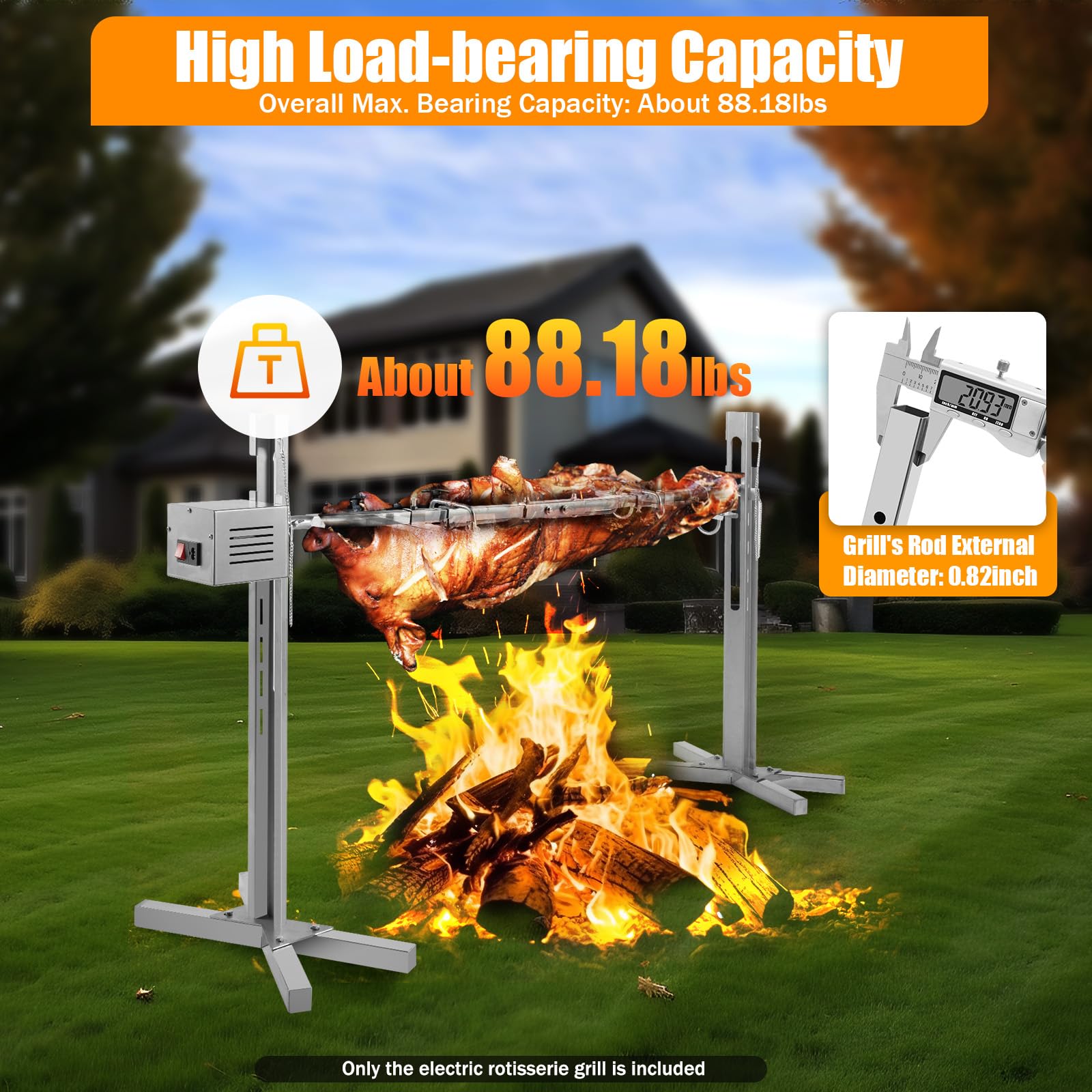 DNYSYSJ 53" Roaster Rotisserie Spit Pig Hog Lamb Roast BBQ Picnic Outdoor Cooker Grill 25W Stainless Motor 5
