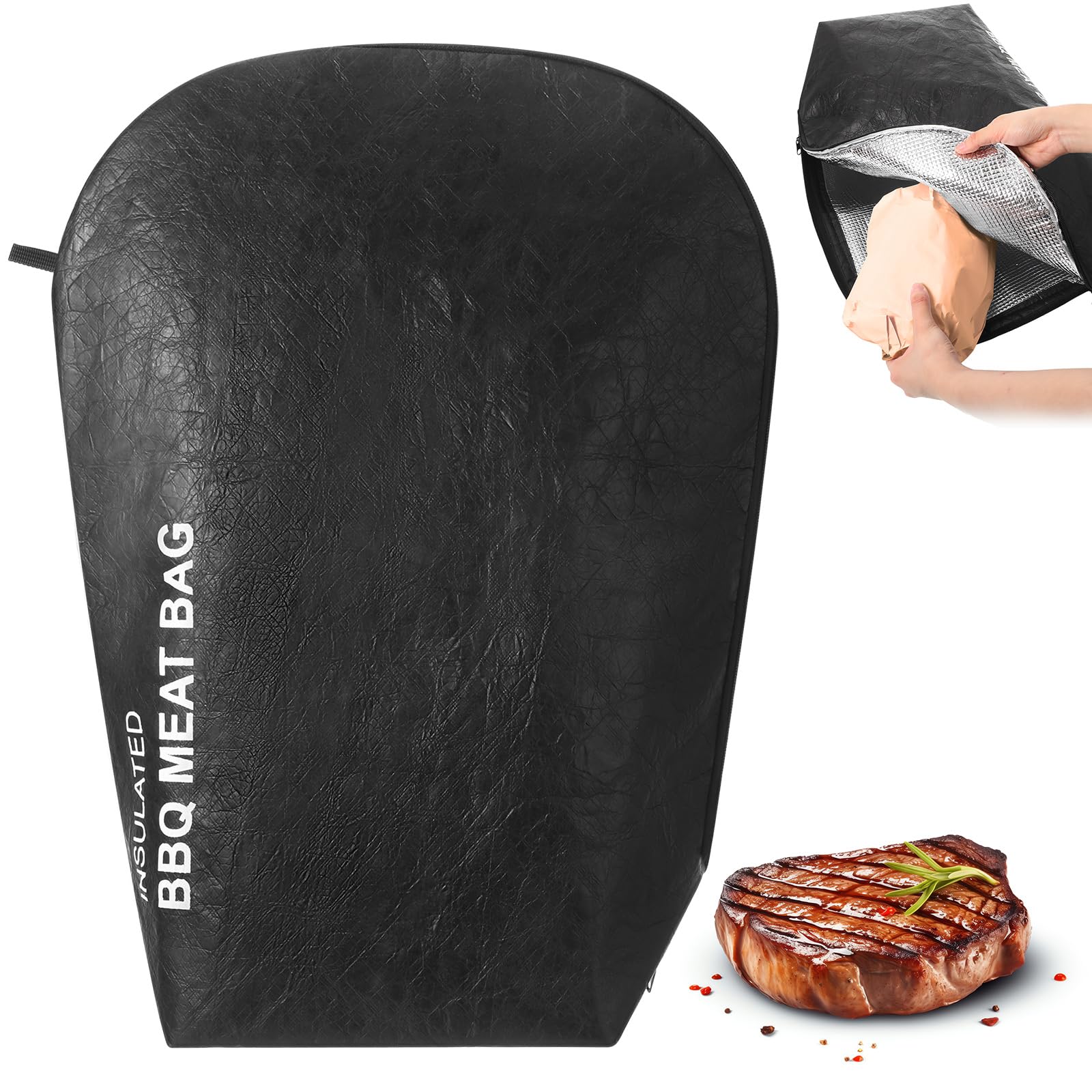 SiliFine BBQ Blanket for Resting Meat BBQ Reusable Insulated Resting Bag with Zipper Opening Expanded Capacity Reusable Insulated Bag for Grilling(Black) 1