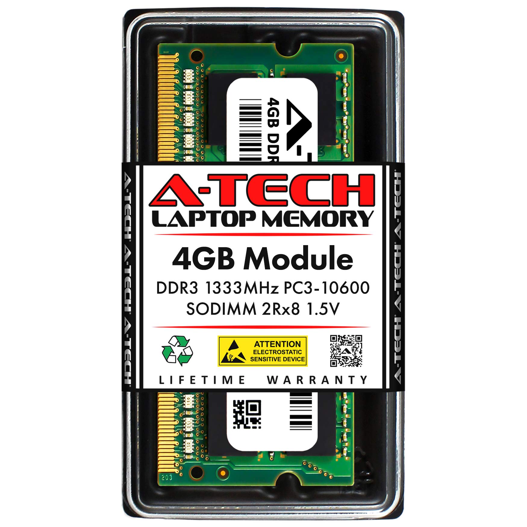 A-Tech 4GB RAM Replacement for Dell A3721515 | DDR3 1333MHz PC3-10600 2Rx8 1.5V SODIMM 204-Pin Memory Module 1