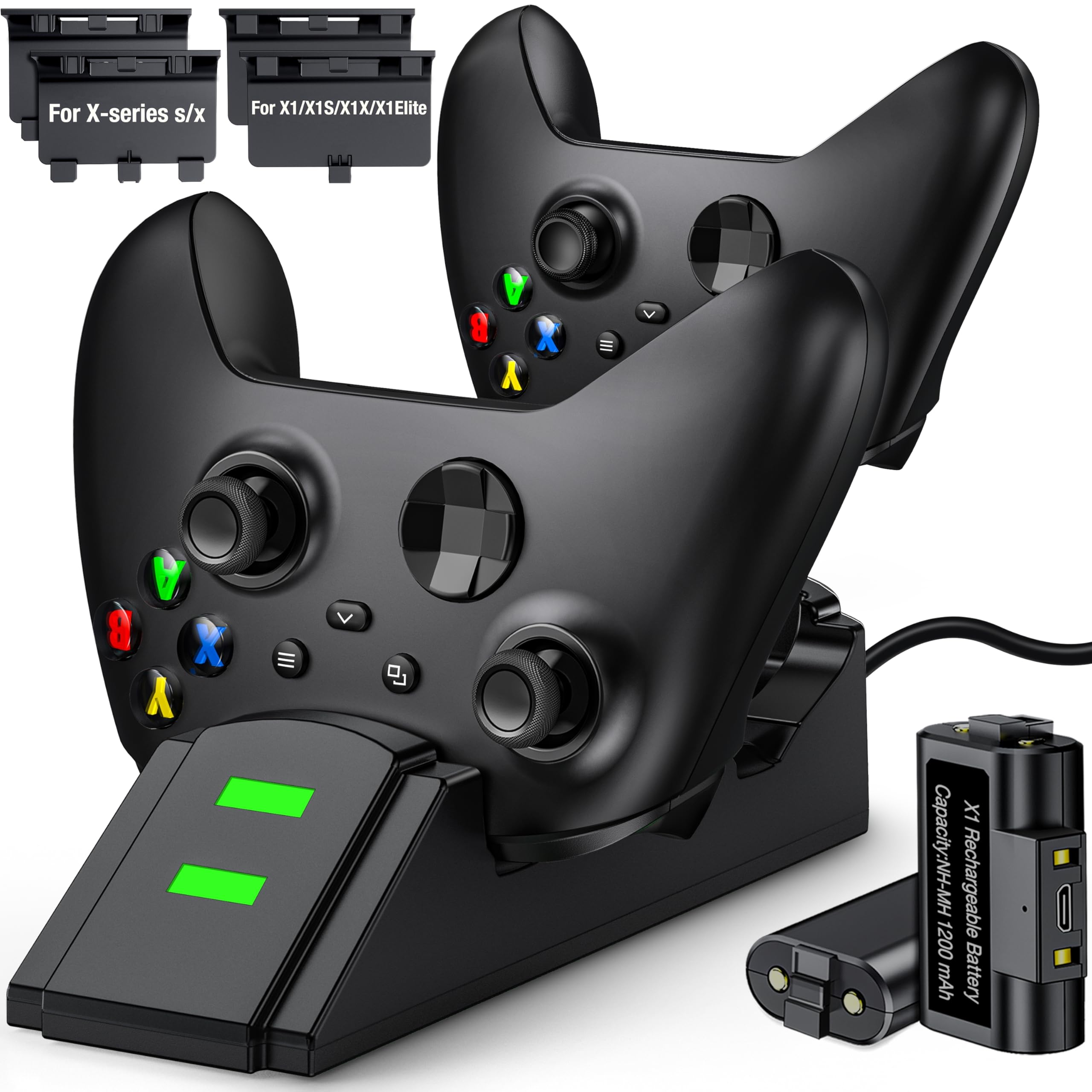 Xbox One Consoles-Xbox Rechargeable Battery with Xbox Controller Charger, 2x1200 Xbox Controller Battery Pack for Xbox Series X/S, Xbox Charging Station for Xbox One/S/X/Elite 1