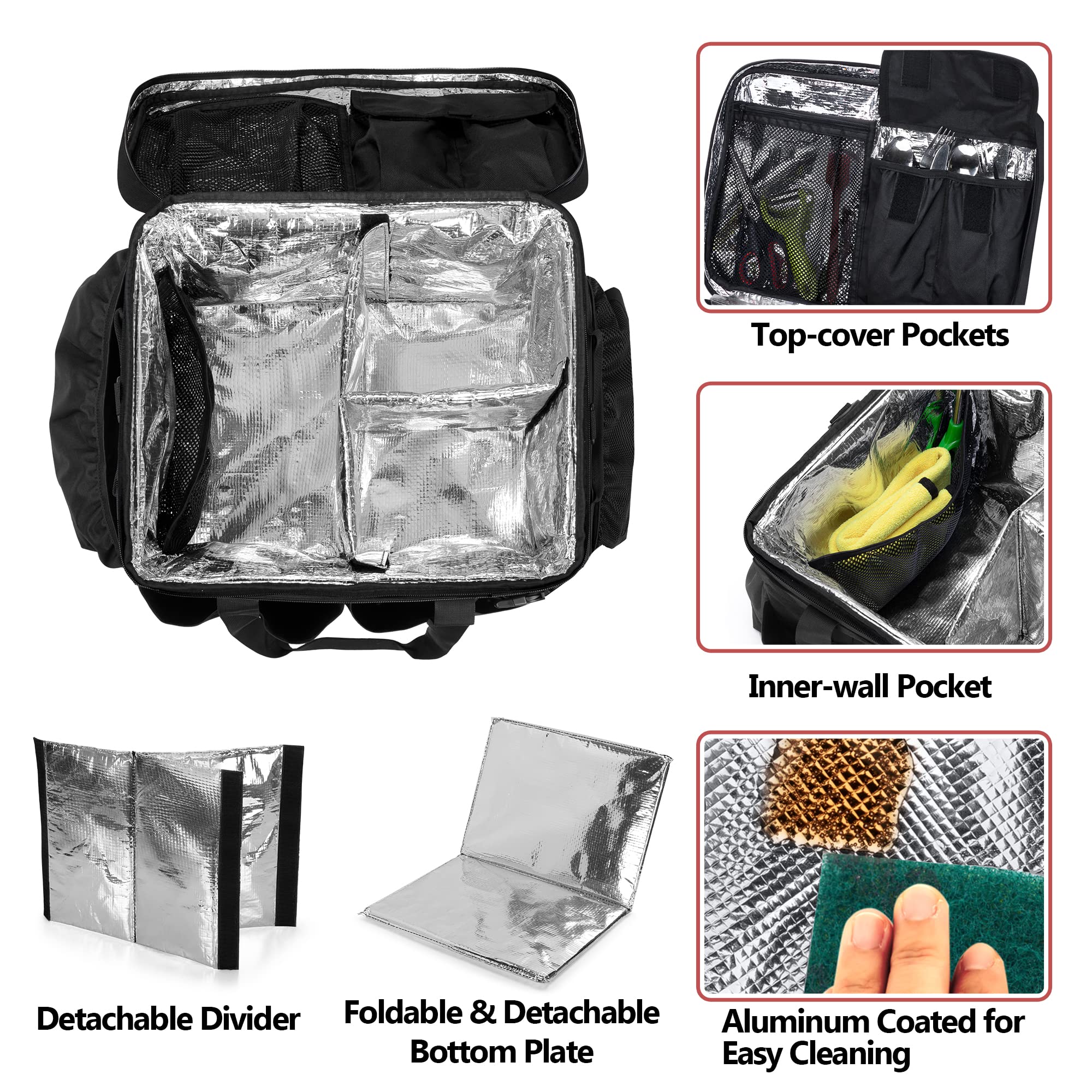 HODRANT Large Grill Caddy & Large BBQ Grilling Apron, BBQ and Picnic Bag Organizer with Lid & Paper Towel Holder & Cooking Apron for Men with Pockets & Slit Hem for BBQ Supplies Tool 3
