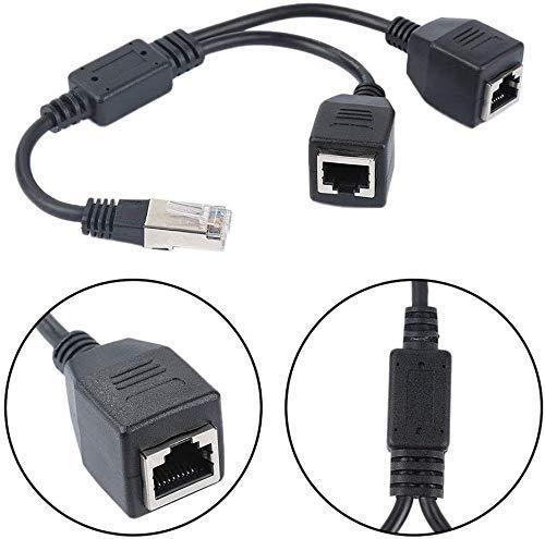 RJ45 Network Splitter Adapter Cable, RJ45 1 Male to 2 Female LAN Ports Ethernet Splitter Adapter Cable Suitable for Super Cat5, Cat5e, Cat6, Cat7 LAN Ethernet Socket Adapter Connector (Blcak) 4