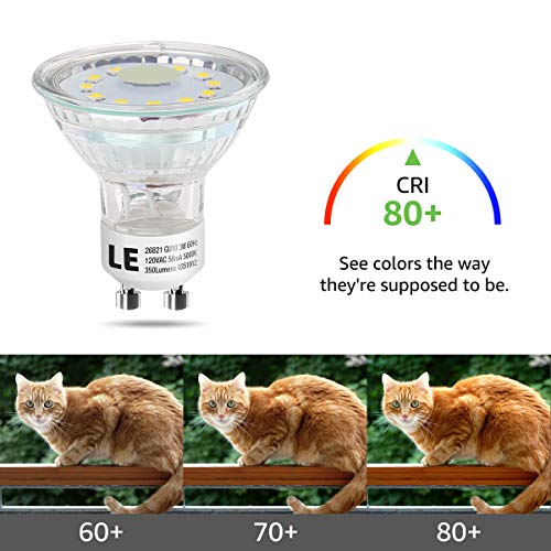 LE GU10 LED Light Bulbs, 50W Halogen Equivalent, Non Dimmable, 5000K Daylight White Natural Light, LED Bulb Replacement for Recessed Track Lighting, 120 Degree Flood Beam, 3W 350LM, 6 Pack 4