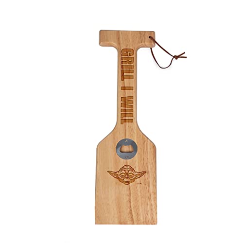 PICNIC TIME Star Wars Yoda Hardwood BBQ Grill Scraper with Bottle Opener, Wood Barbecue Cleaner, BBQ Cleaning Tool for Multi Types Grill Grates, (Parawood)