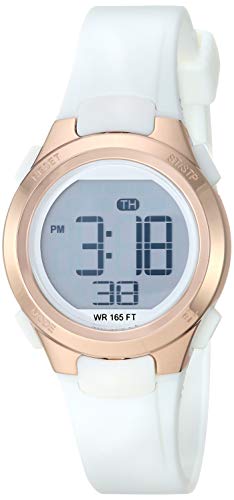 Amazon Essentials Women's Digital Chronograph Rose Gold-Tone and White Resin Strap Watch 1