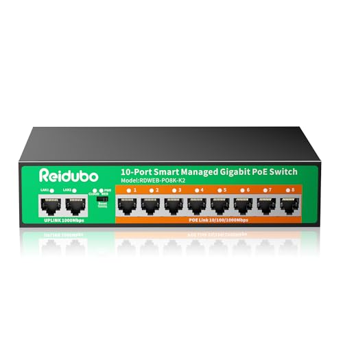 10-Port Gigabit Managed PoE Switch, 8 PoE+ Ports@120W with 2 Gigabit Uplink, IEEE802.3af/at, VLAN, PoE Scheduler, Fanless, Plug and Play, Sturdy Metal Ethernet Switch 1