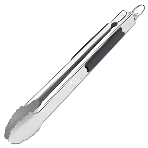 Extra Long Barbecue Tongs for BBQ Grill, Wider and Thicker Metal Barbecue Utensil, Never Bending and Fall off, Grill Tool for Meat Grabbing & Frying, Best for Gas and Charcoal Grilling or Kitchen