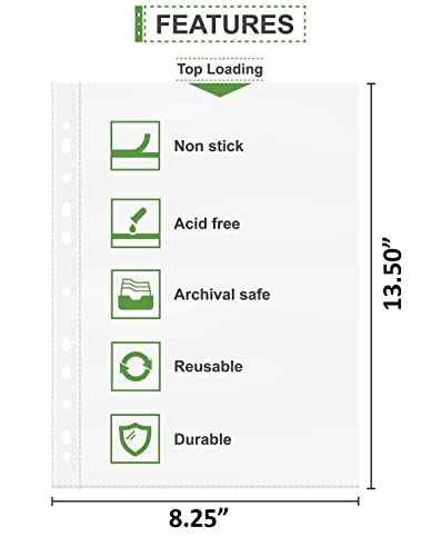 LRS Sheet Protectors - FS/Legal Size - 300 Micron Thick - 11 Holes to fit in Any File - Pack of 50 5